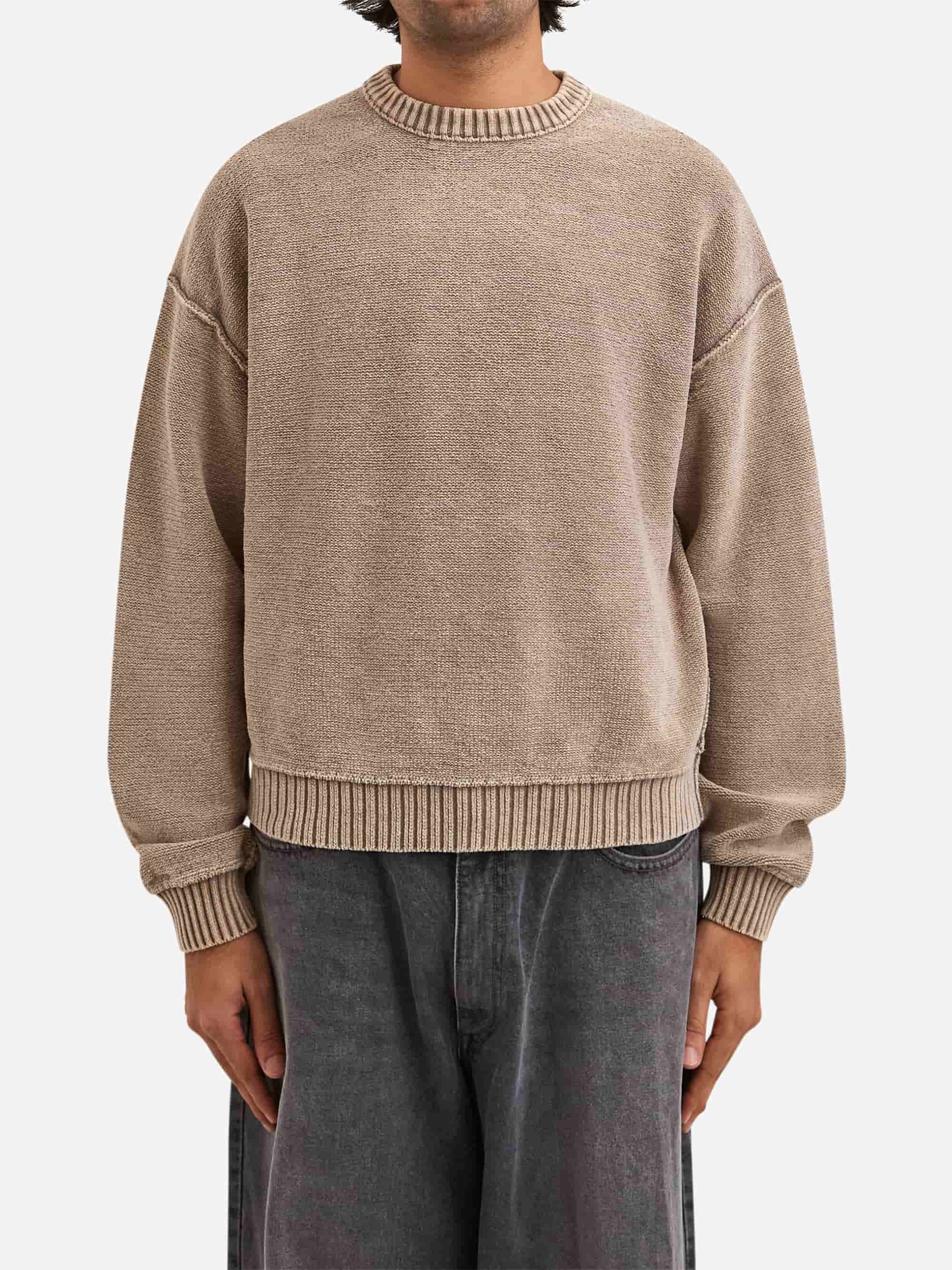 Beams 3Gauge Garment Dye Crew Neck - Taupe