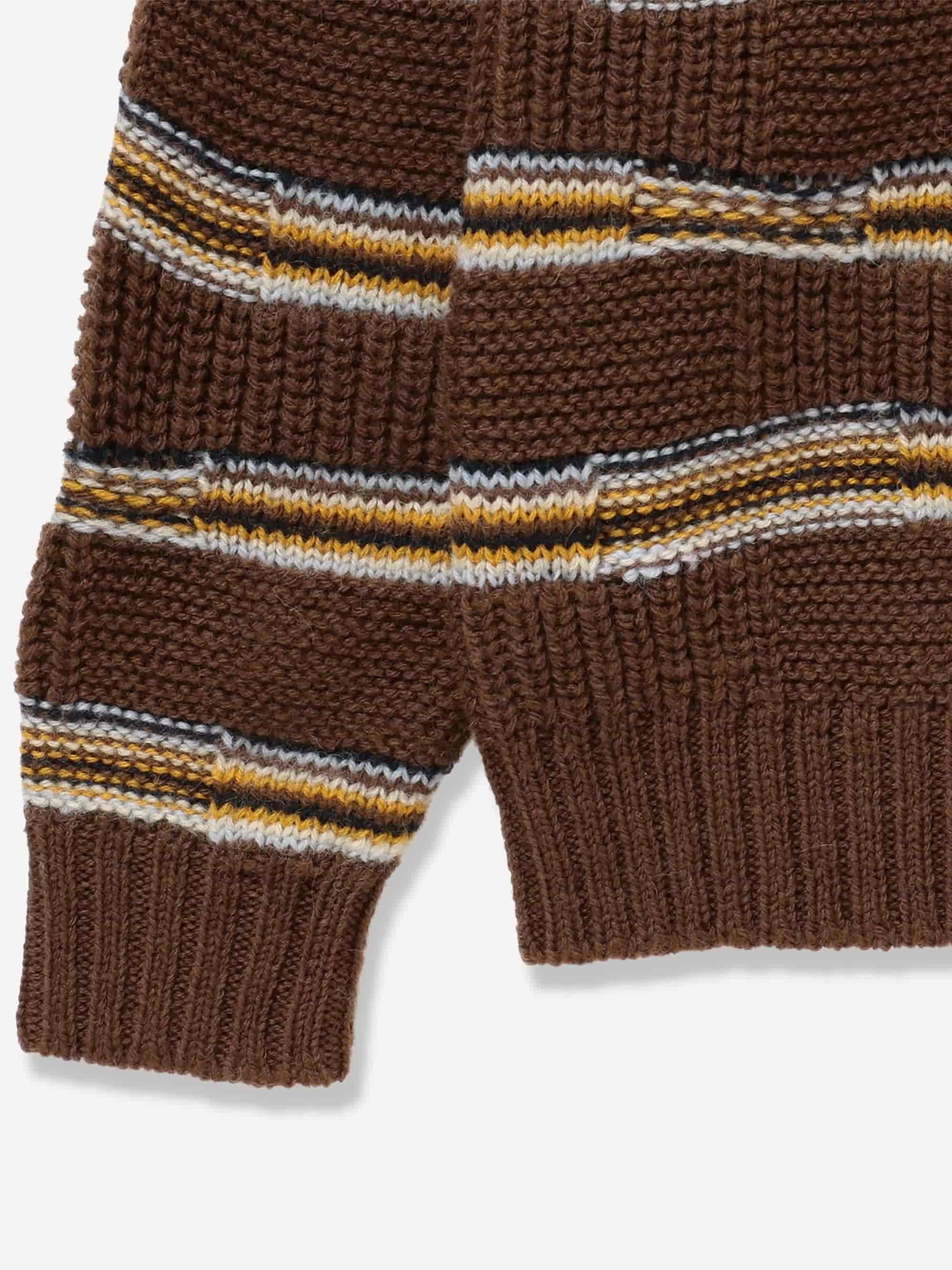 Beams 3Gauge Lynx Border Crew Neck - Brown - Image 3