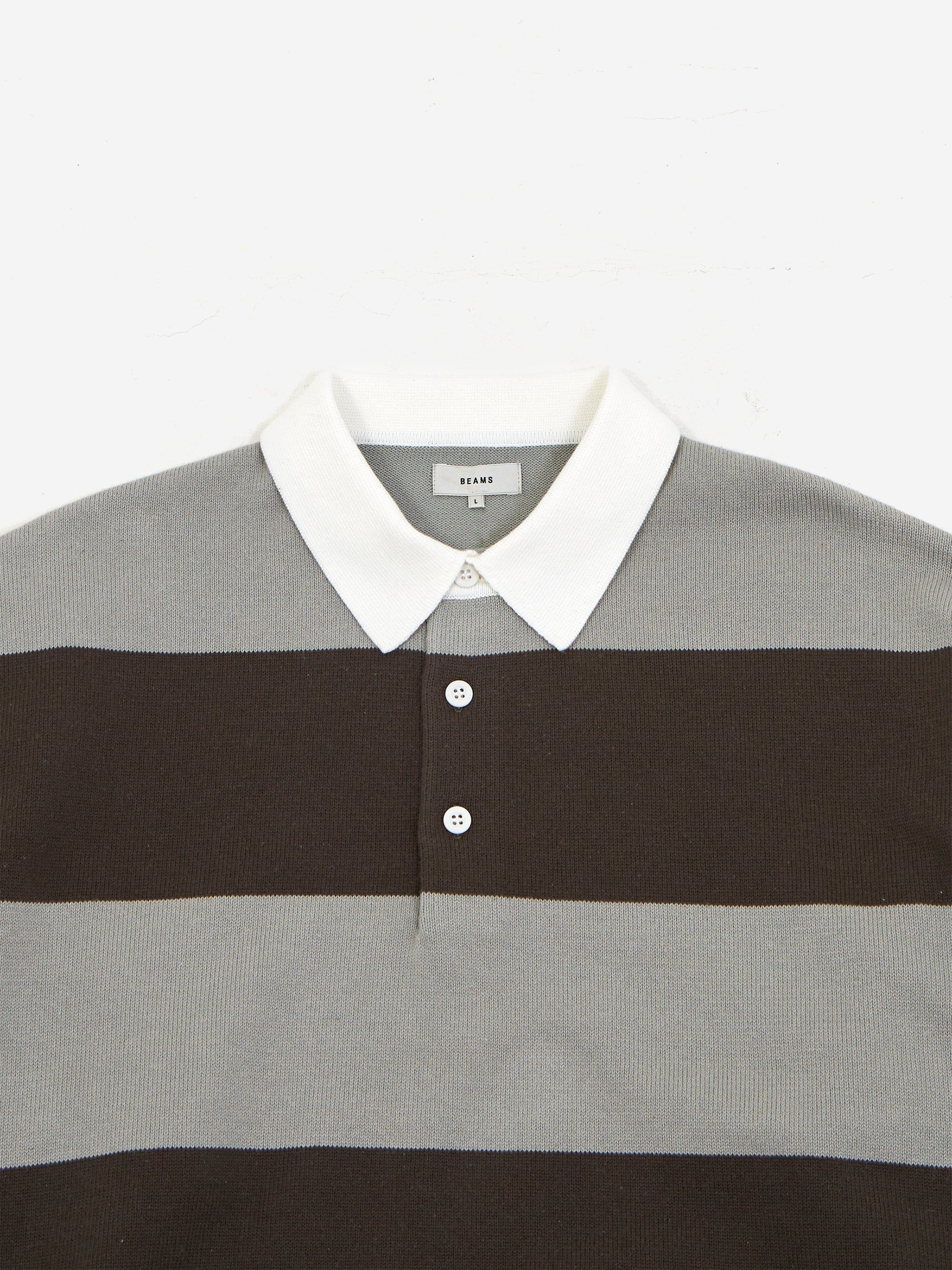 Beams 7g Stripe Knit Rugby Shirt - Charcoal Grey - Image 3