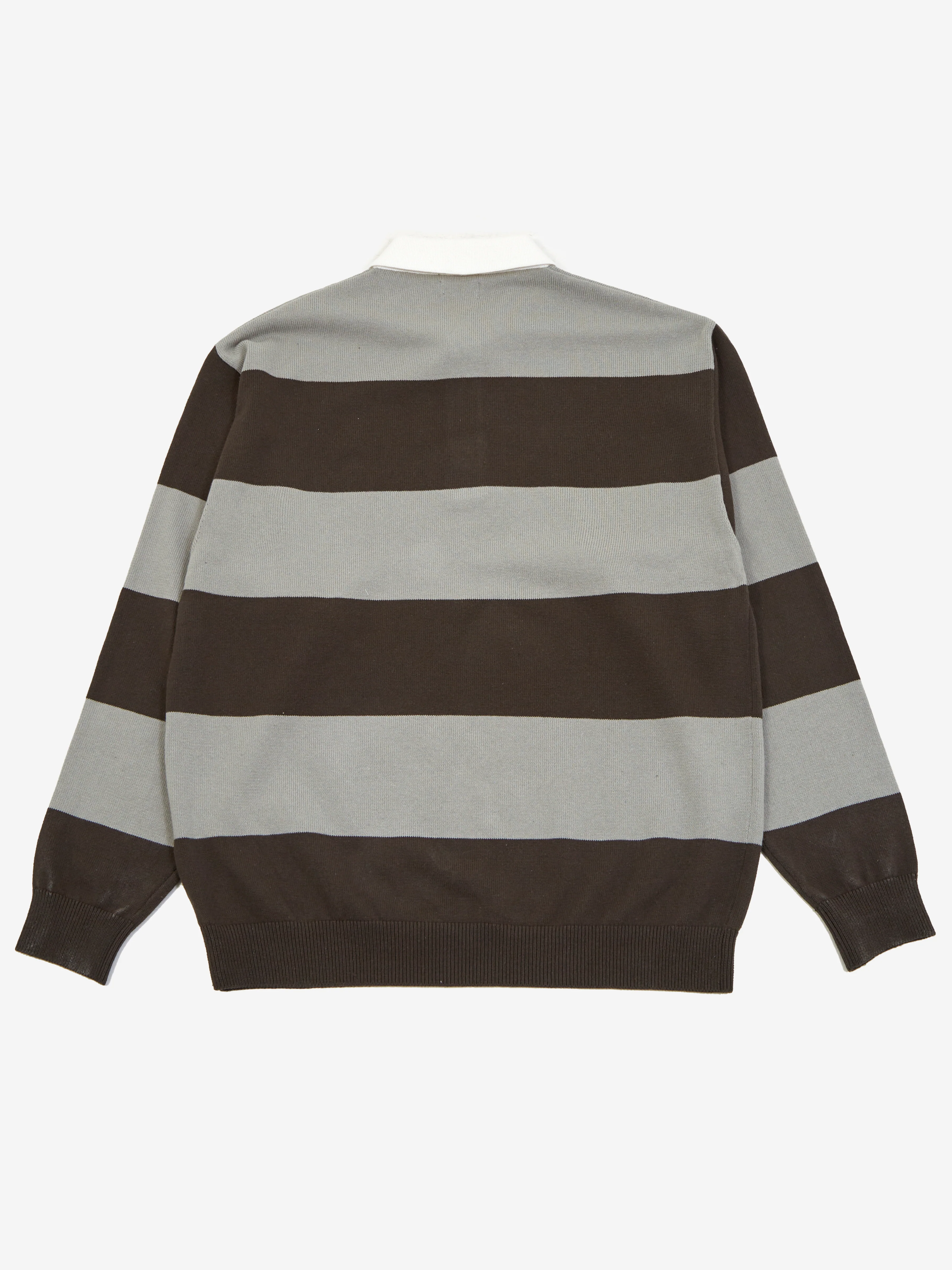 Beams 7g Stripe Knit Rugby Shirt - Charcoal Grey - Image 4