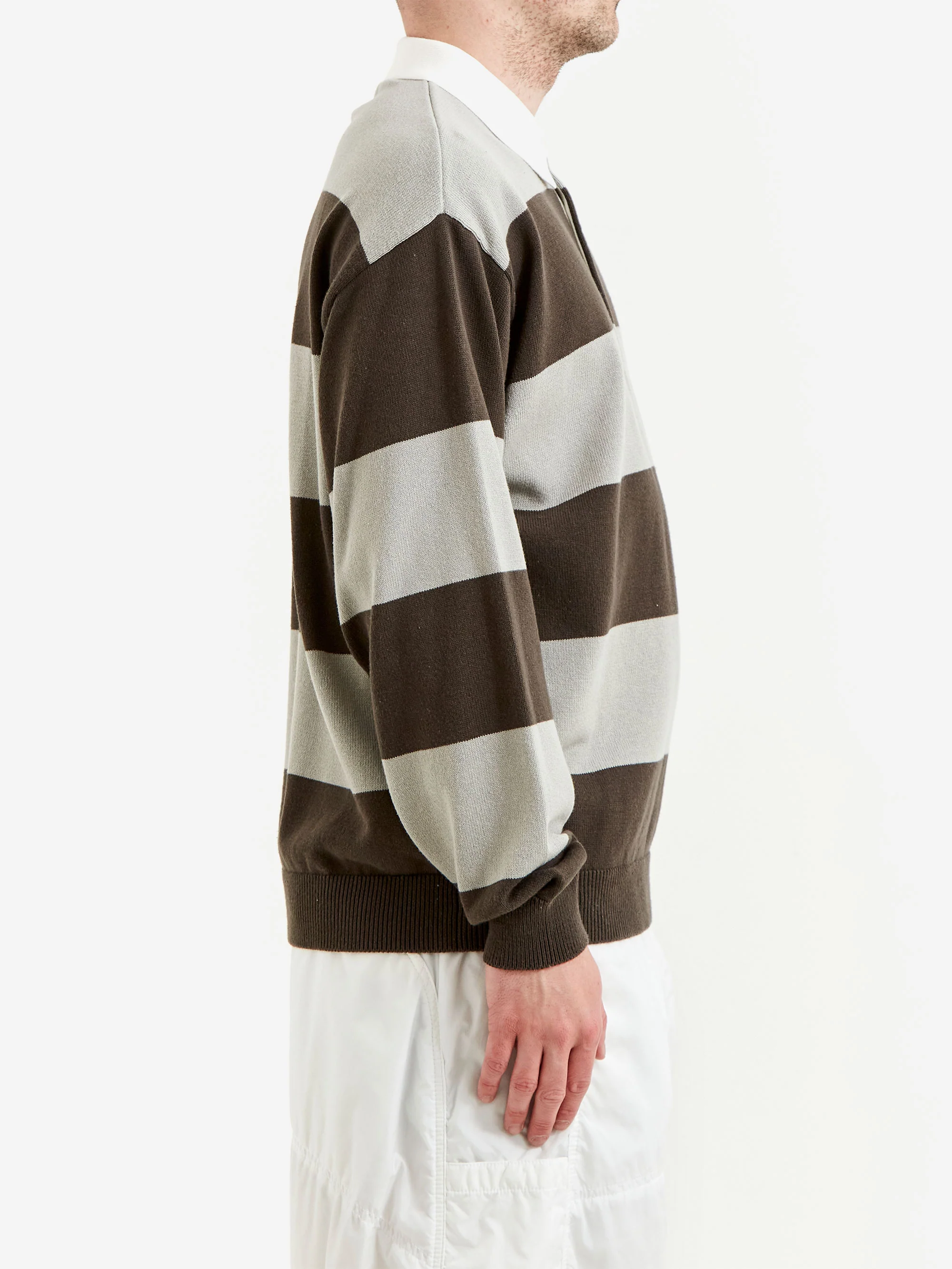 Beams 7g Stripe Knit Rugby Shirt - Charcoal Grey - Image 5