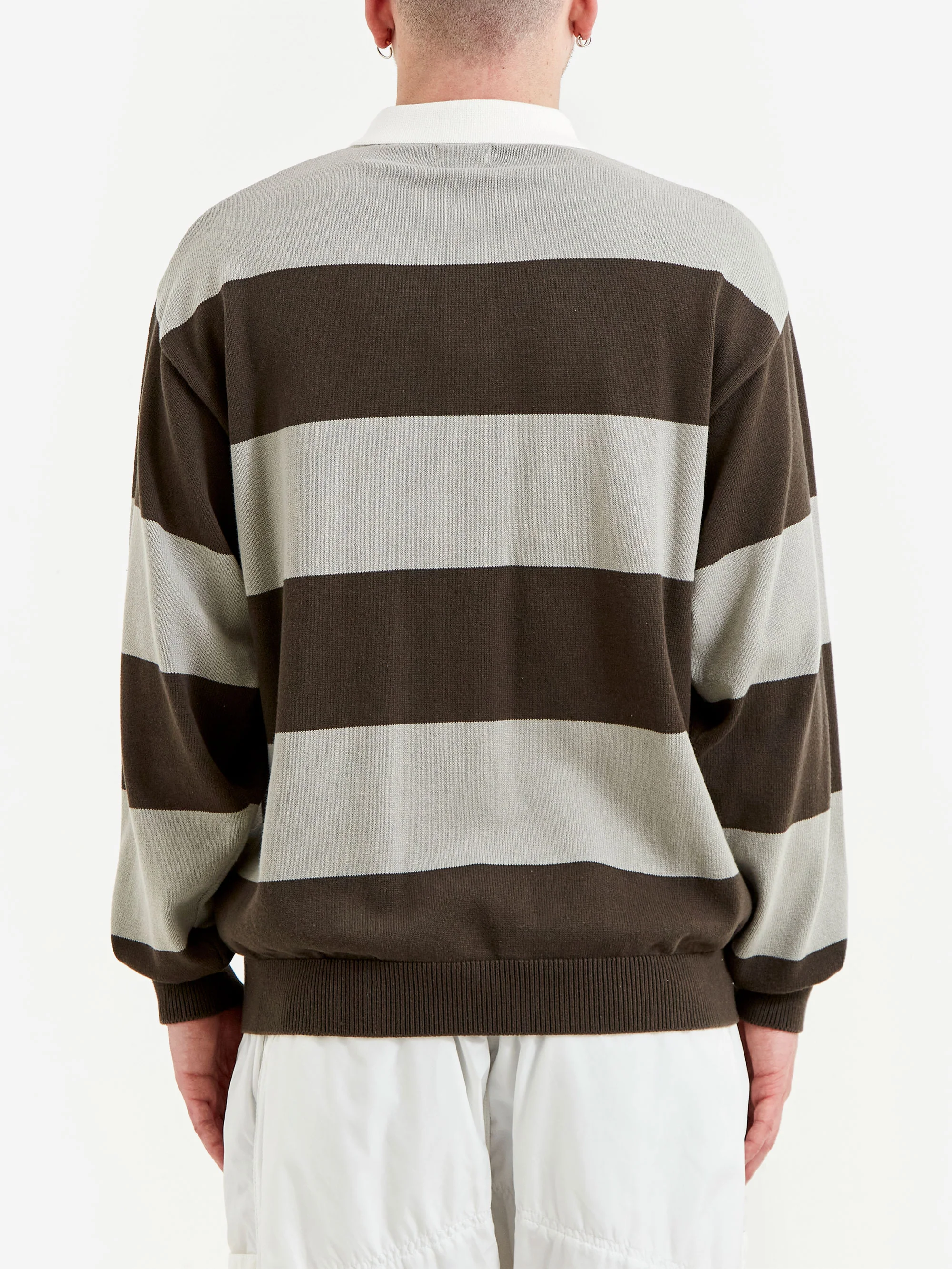 Beams 7g Stripe Knit Rugby Shirt - Charcoal Grey - Image 6