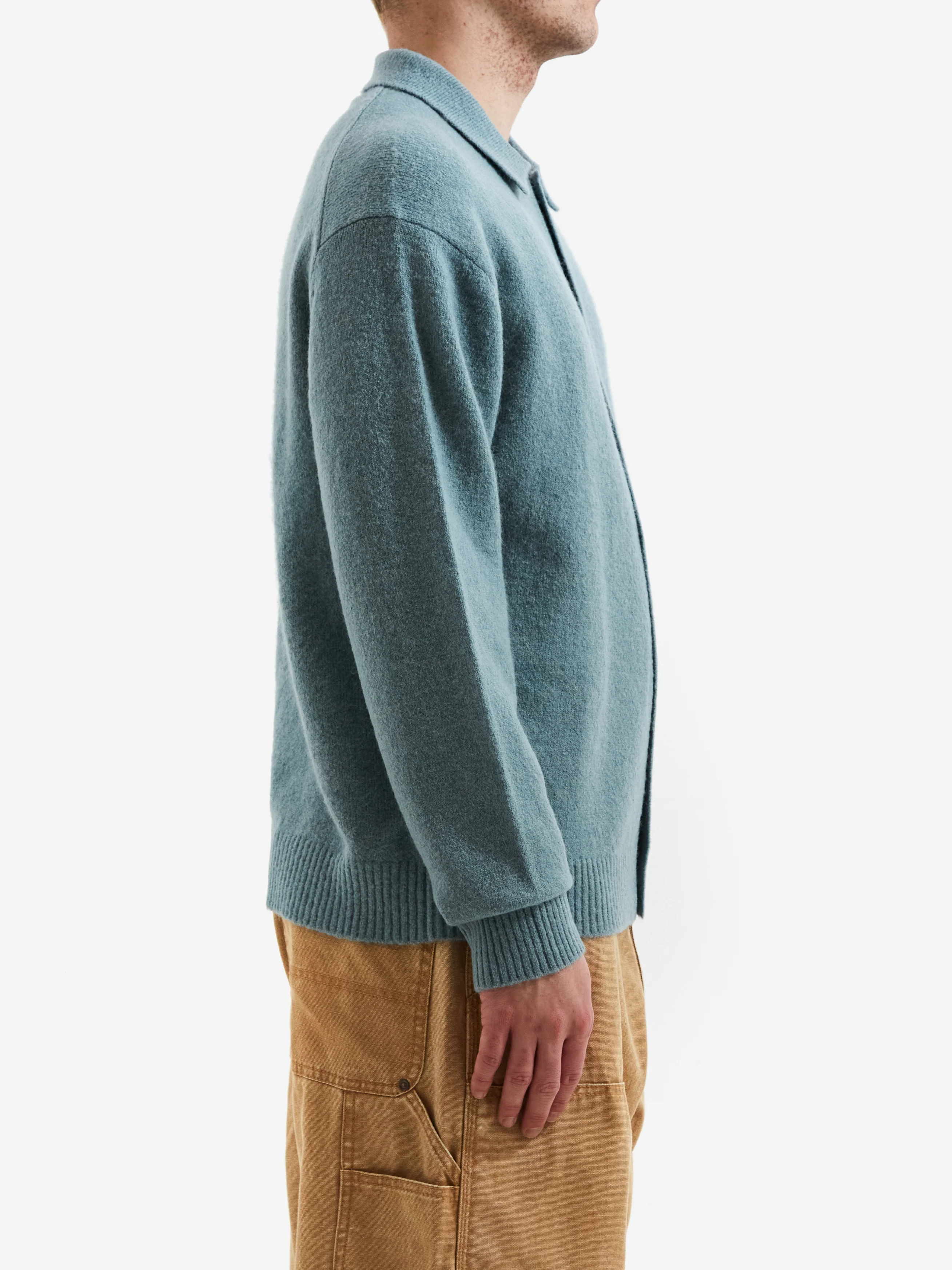 Beams Alpaca Mix Polo Cardigan - Sax - Image 4