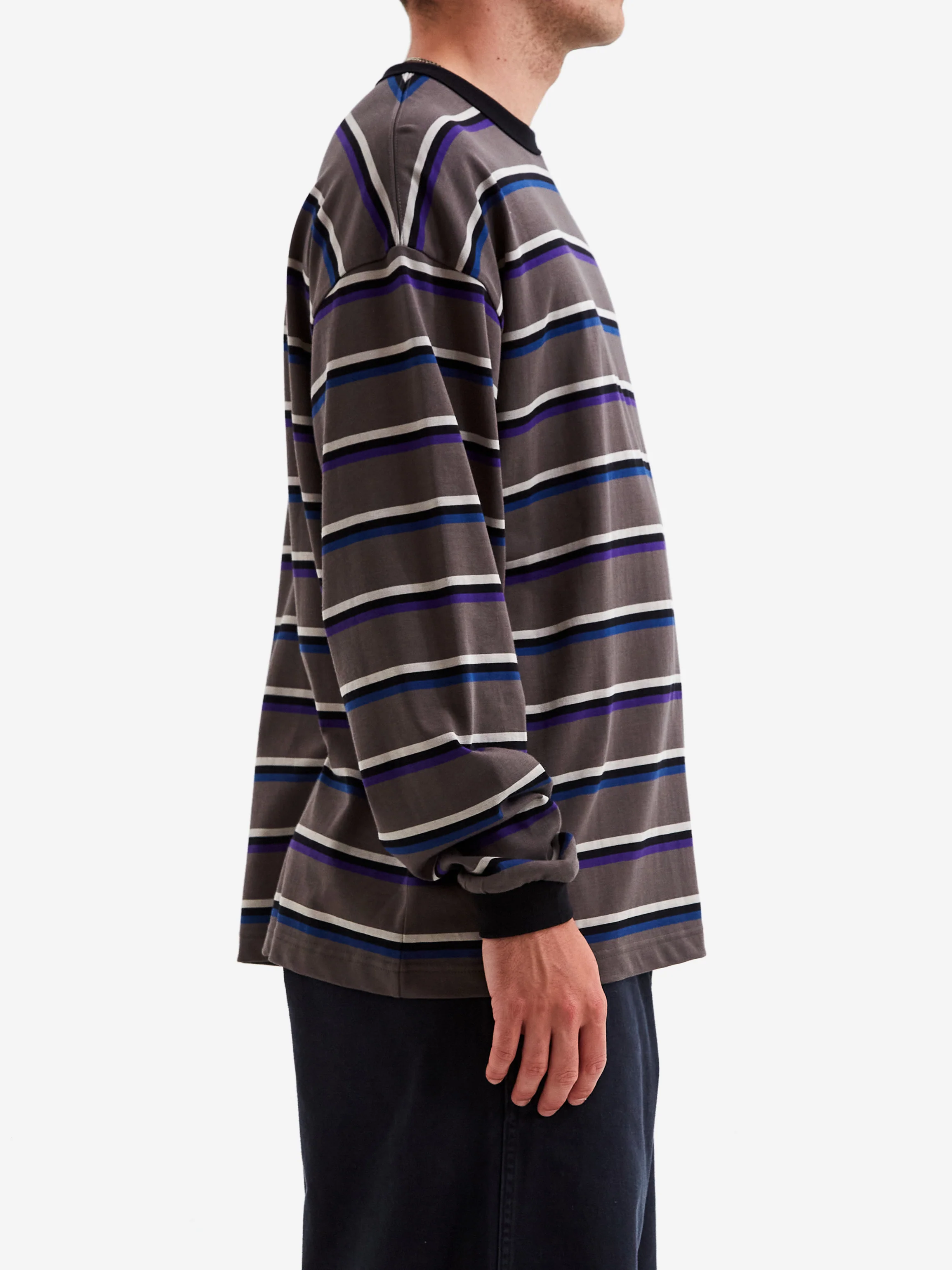 Beams Border Long Sleeve Loose T-Shirt - Charcoal - Image 4