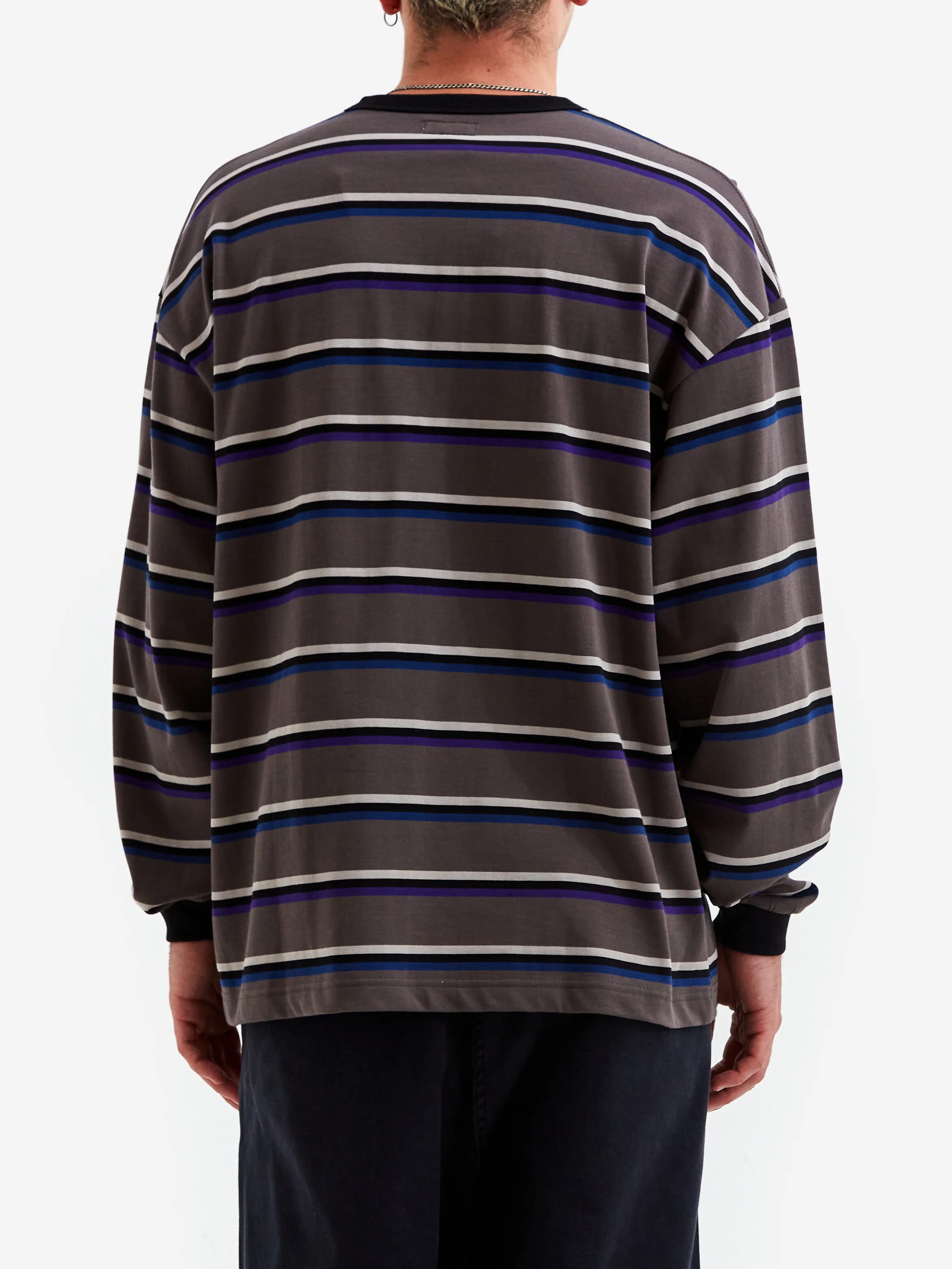 Beams Border Long Sleeve Loose T-Shirt - Charcoal - Image 5