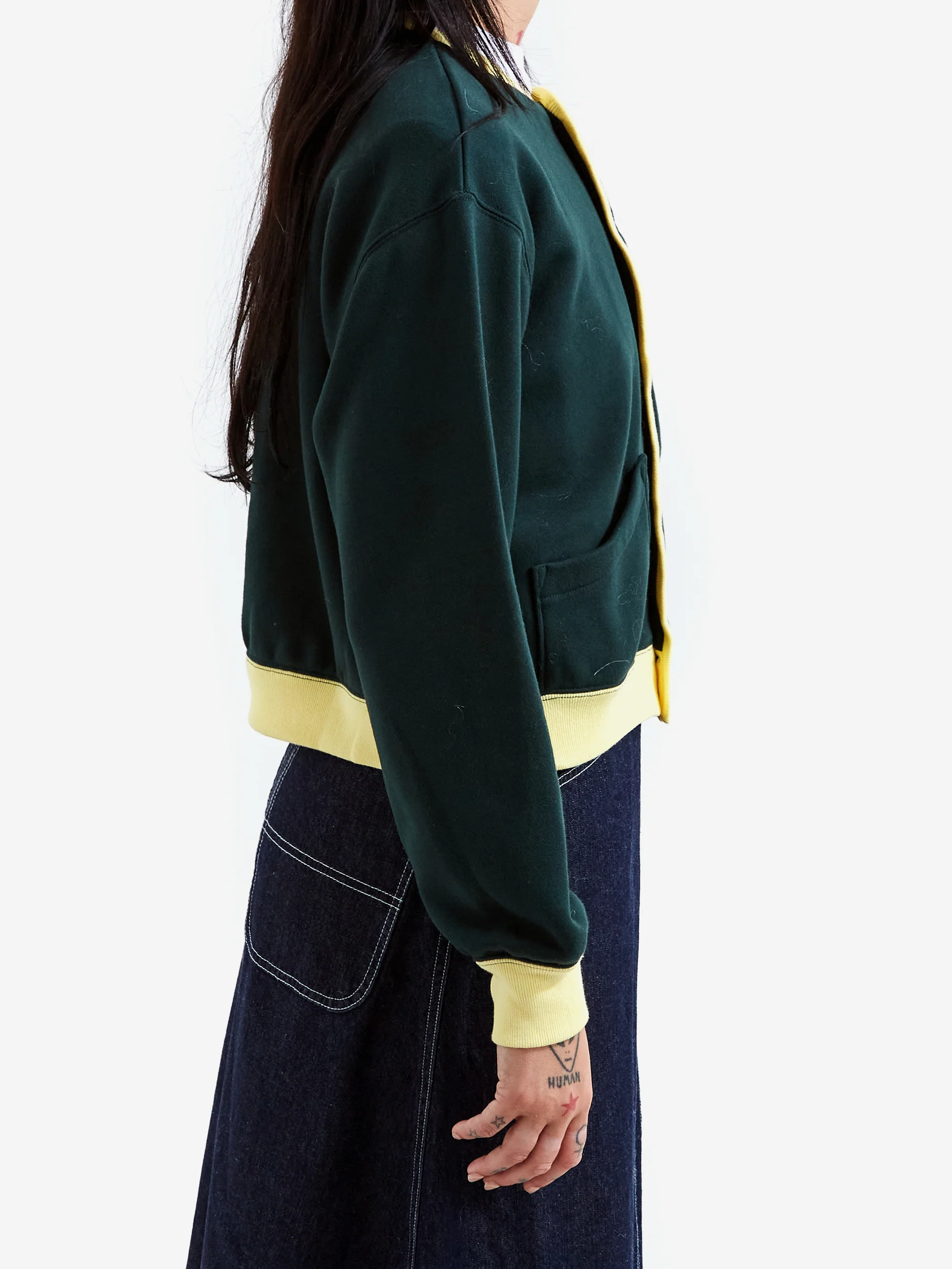 Beams Boy 2 Tone Sweat Cardigan - Dark Green - Image 2