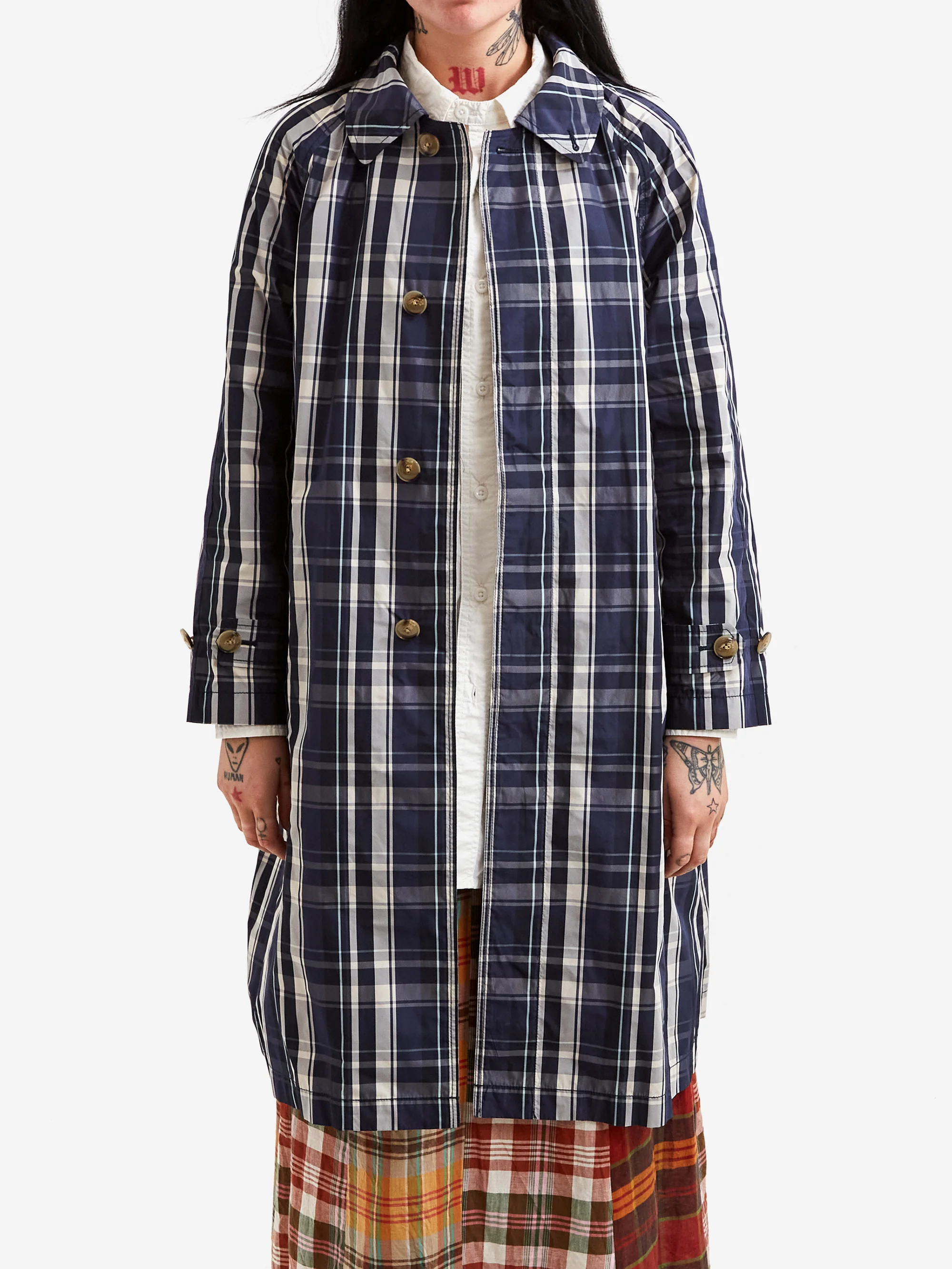 Beams Boy Balmacan Coat - Navy Check
