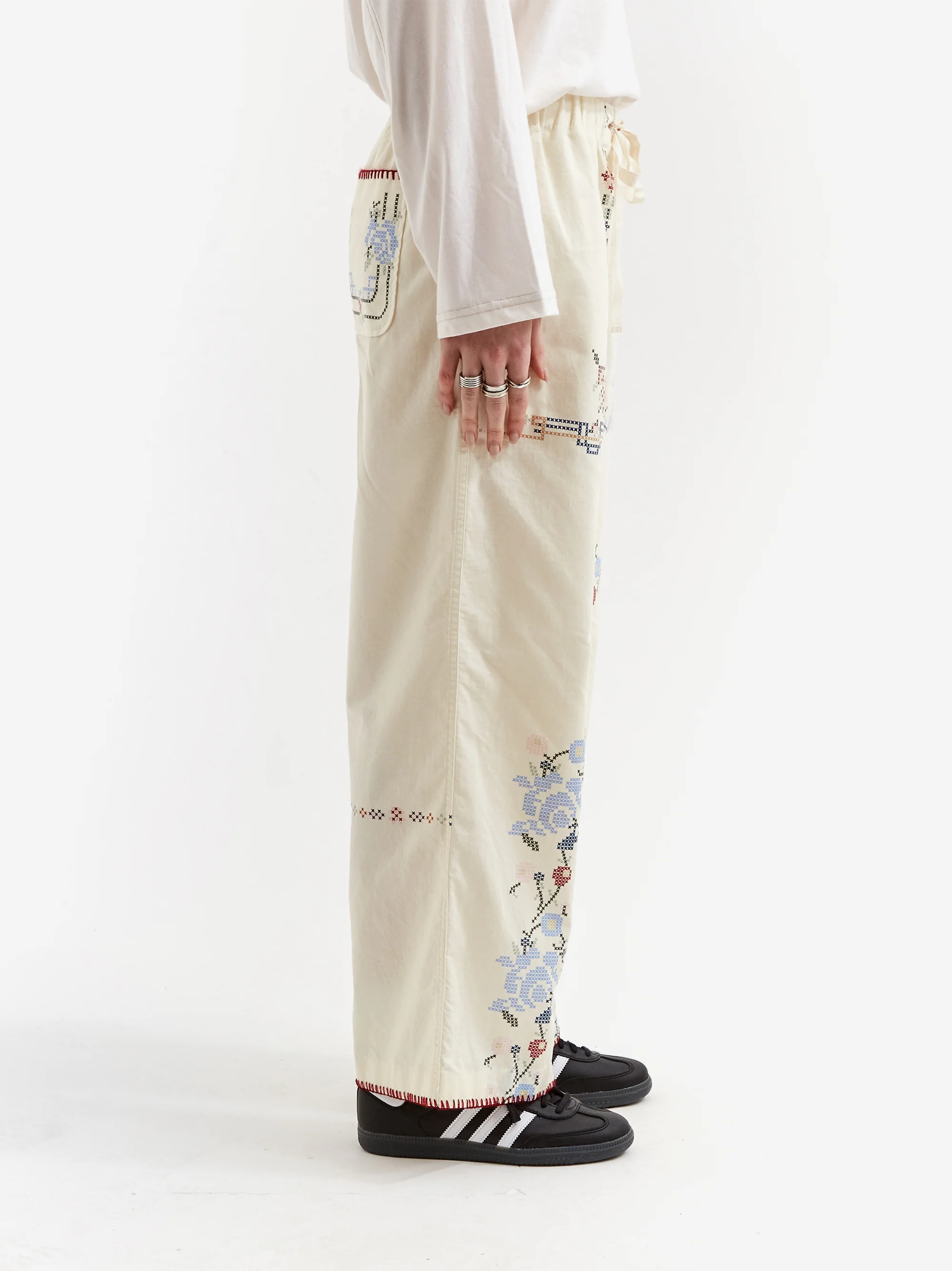 Beams Boy Cross Stitch Print Pants - Ivory - Image 2