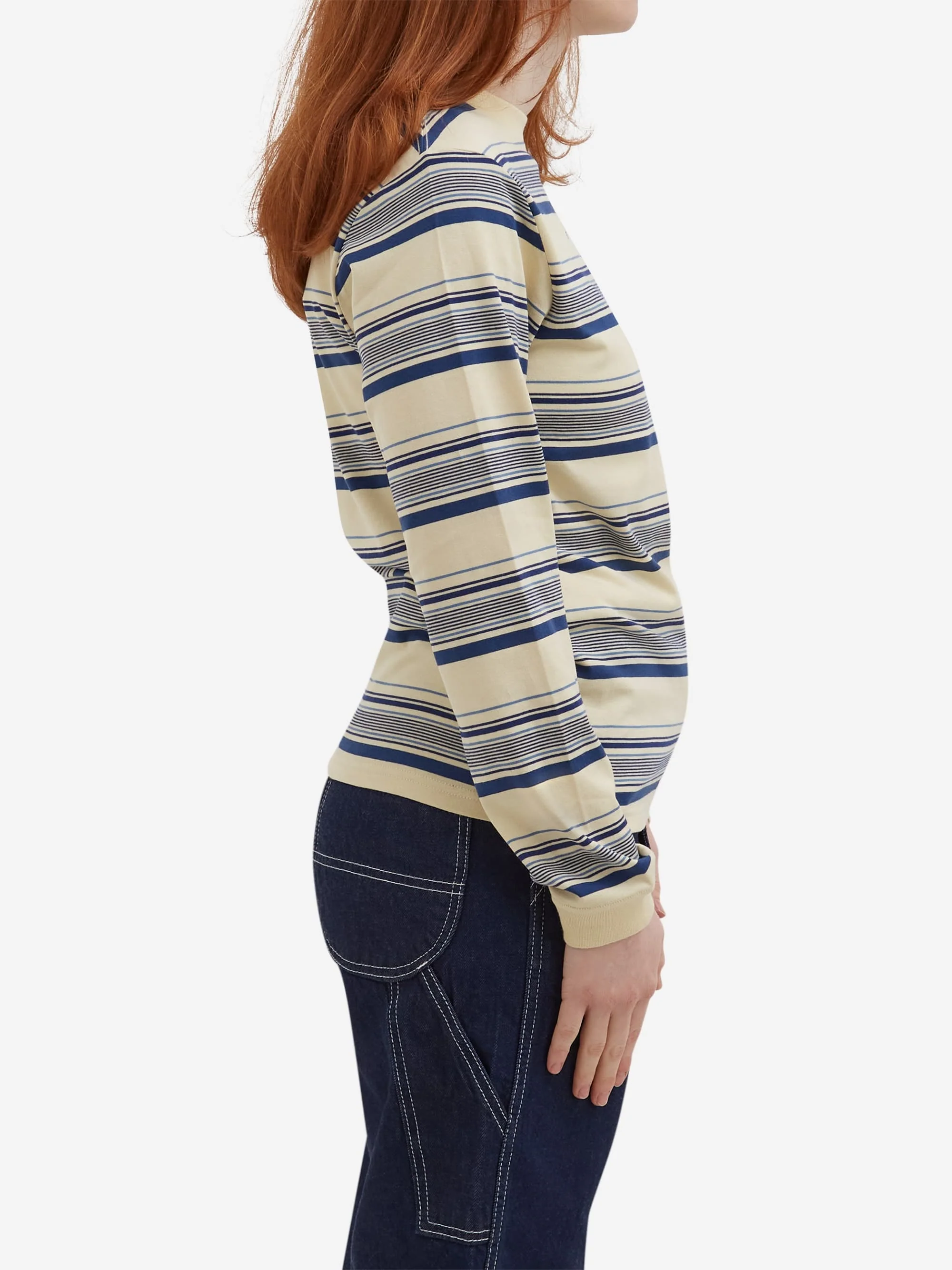 Beams Boy Embroidery Stripe Longsleeve T-shirt - Ivory - Image 2