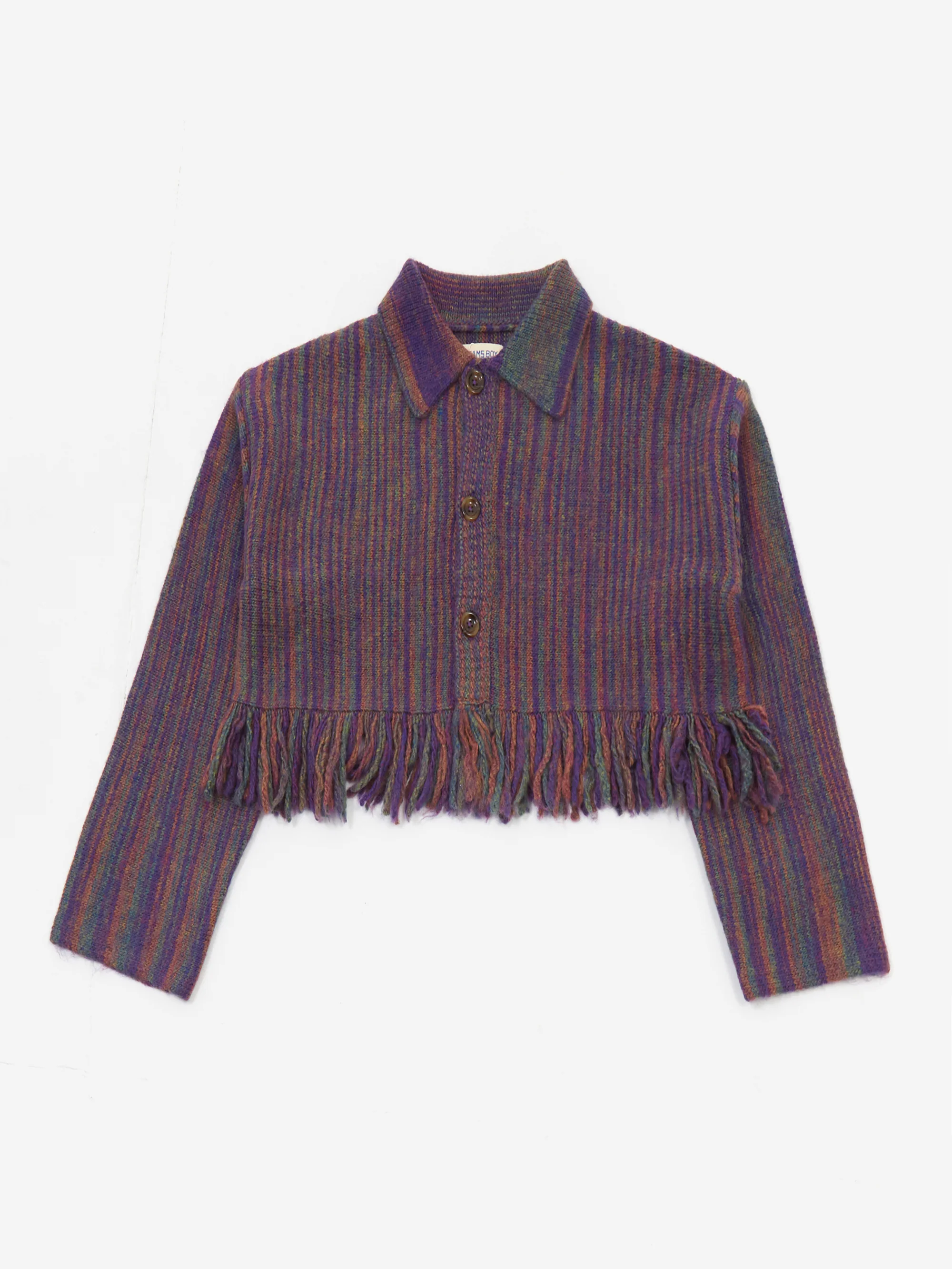 Beams Boy Kasuri Fringe Cardigan - Purple - Image 4