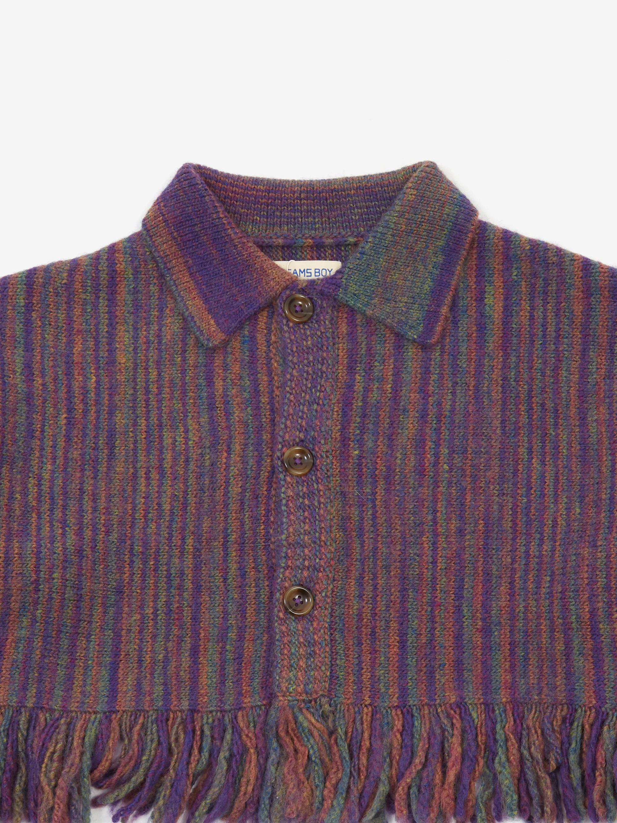Beams Boy Kasuri Fringe Cardigan - Purple - Image 5