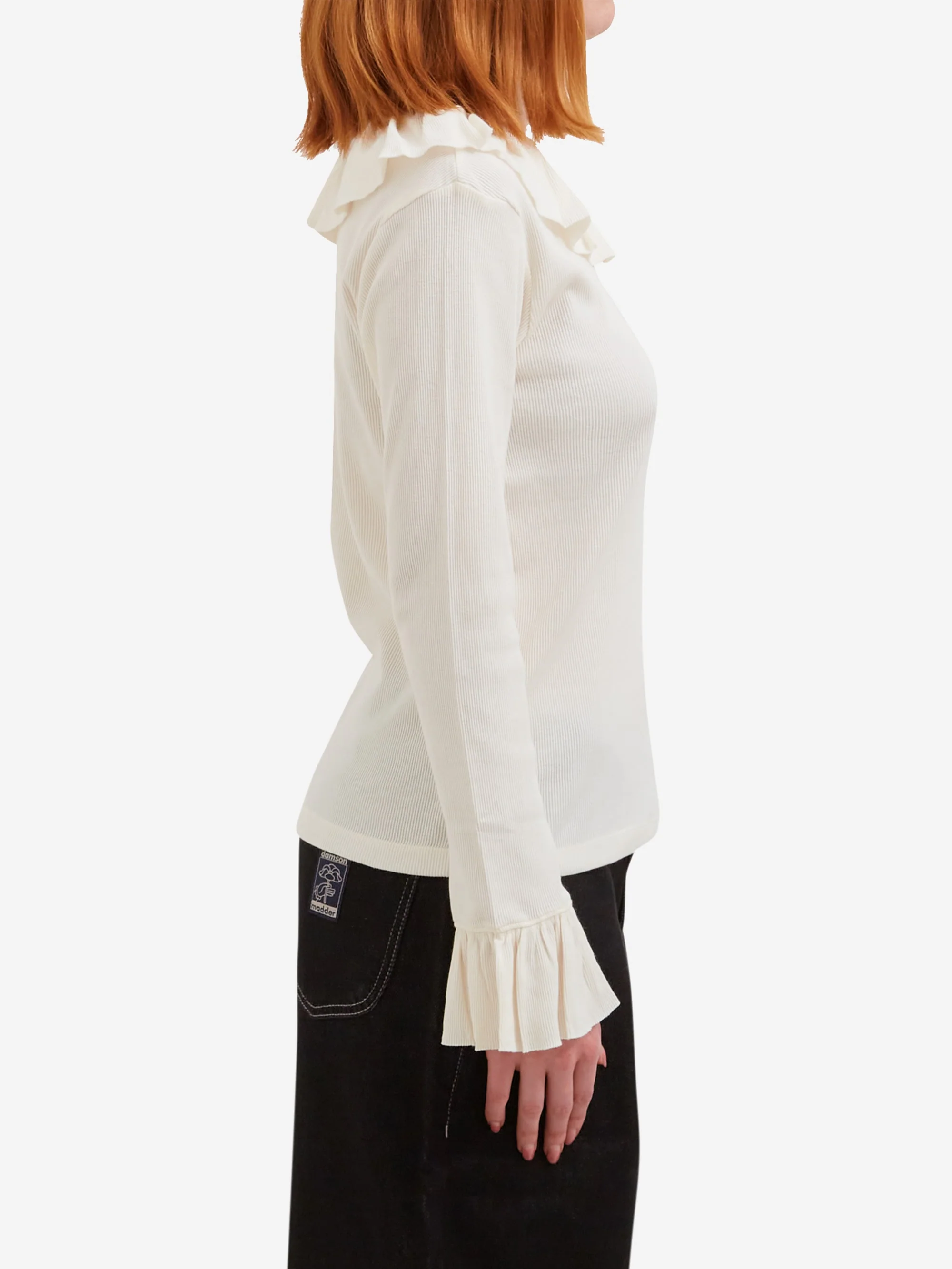Beams Boy Knitted Ruffle Gathered Longsleeve T-shirt - Ivory - Image 2