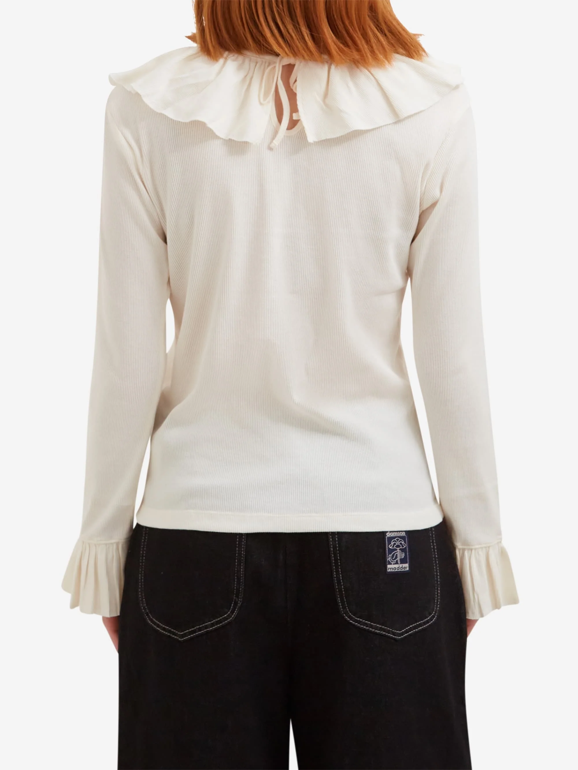 Beams Boy Knitted Ruffle Gathered Longsleeve T-shirt - Ivory - Image 3