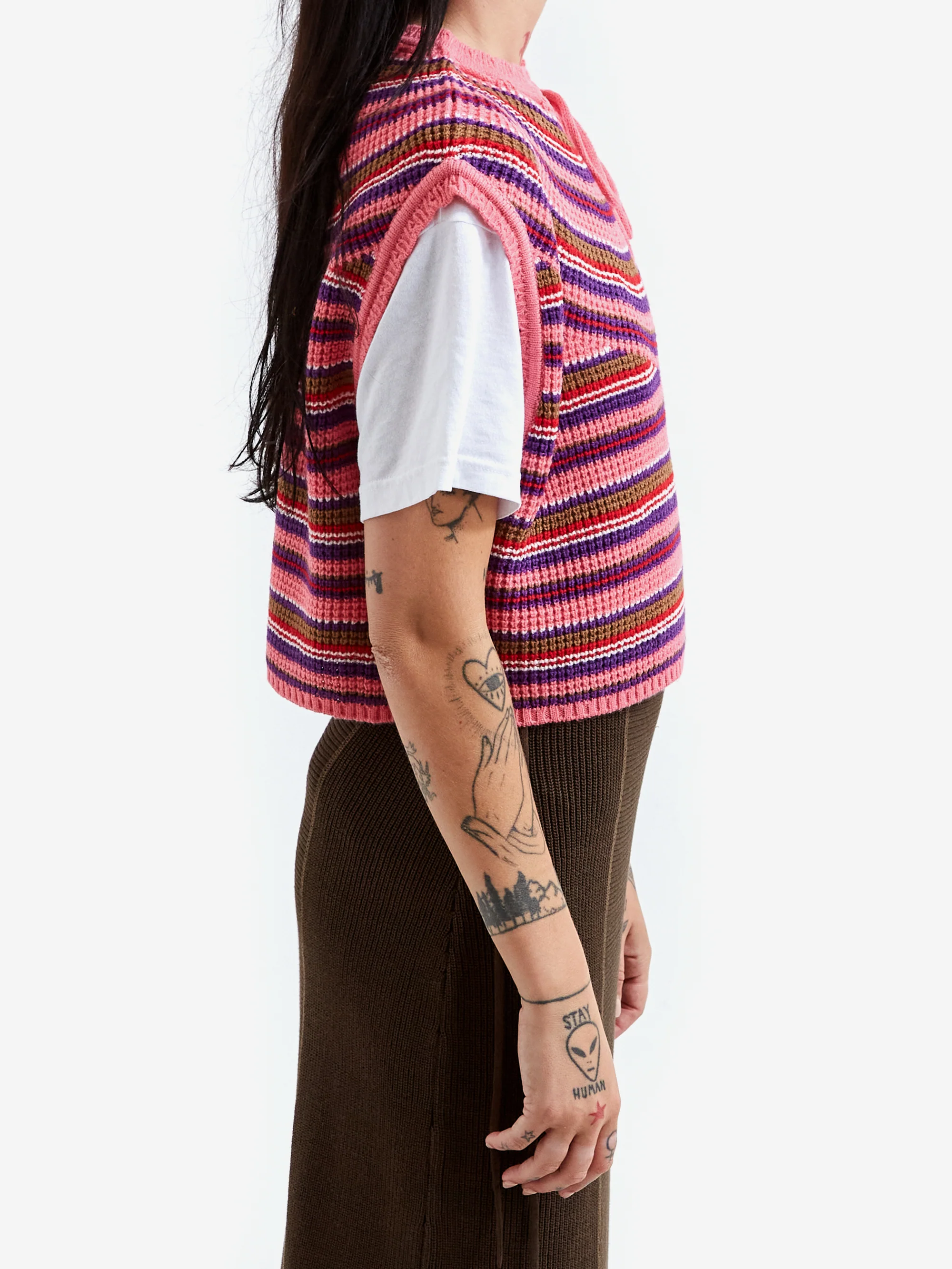 Beams Boy Multi Border Knit Vest - Fuchsia - Image 2