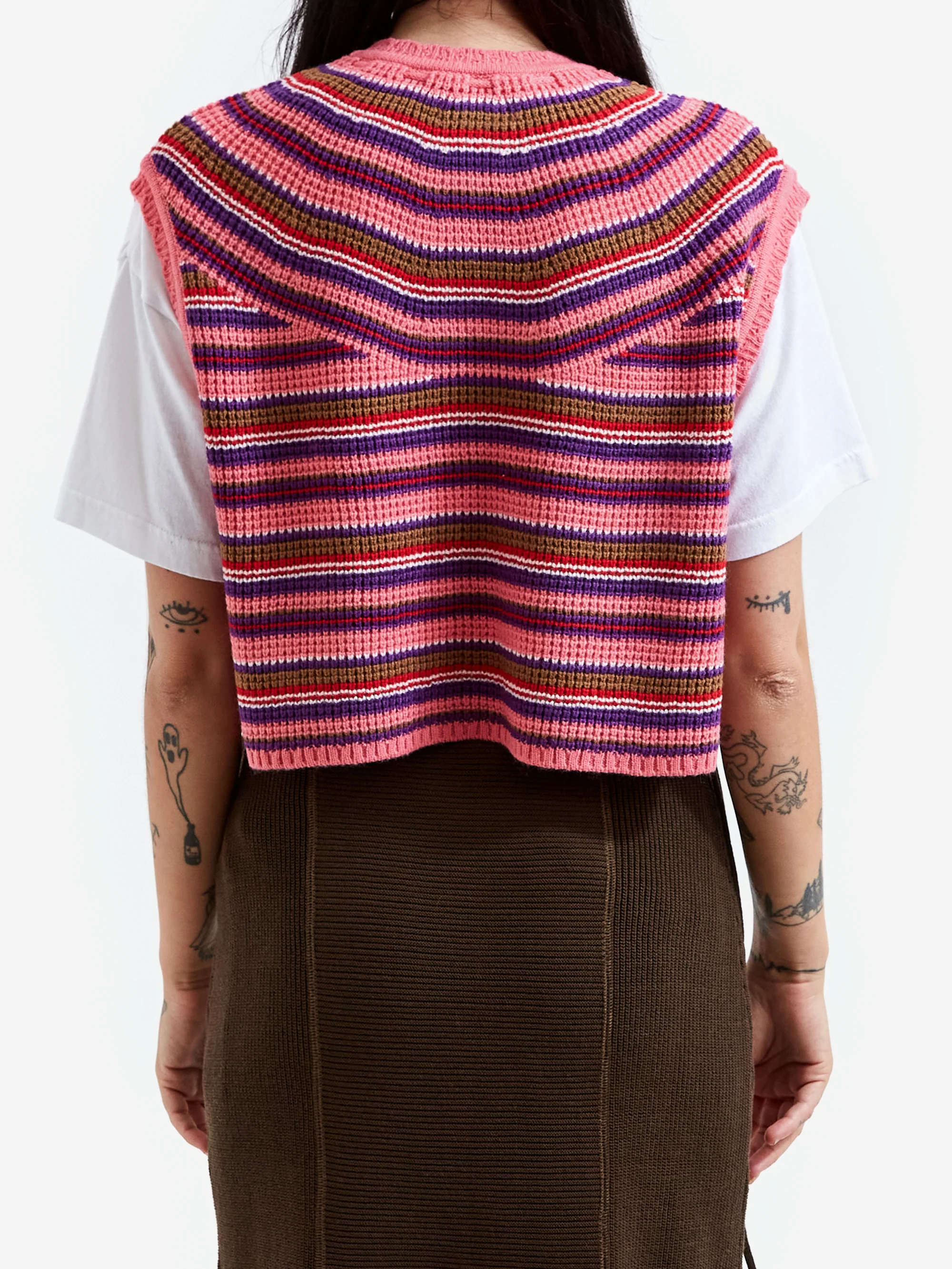 Beams Boy Multi Border Knit Vest - Fuchsia - Image 3