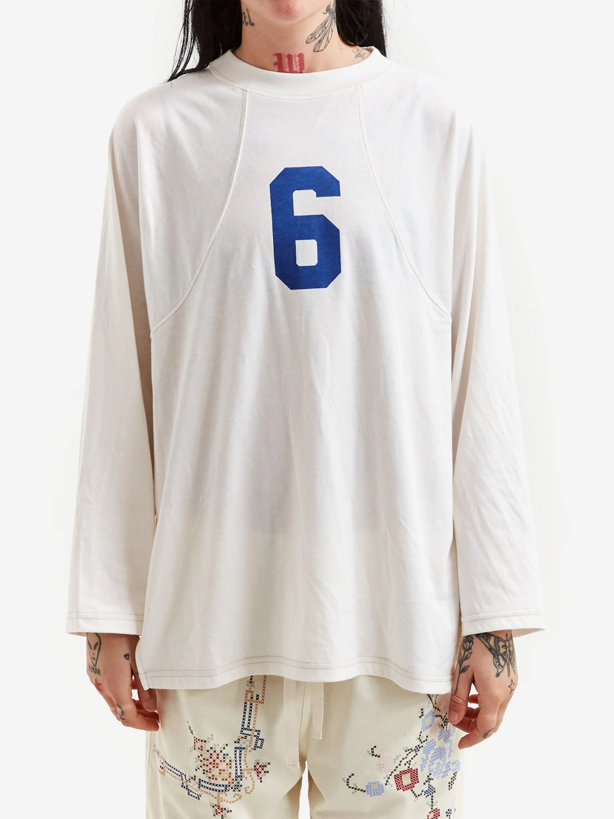 Beams Boy Numbering Print Football Long Sleeve T-Shirt - Off White
