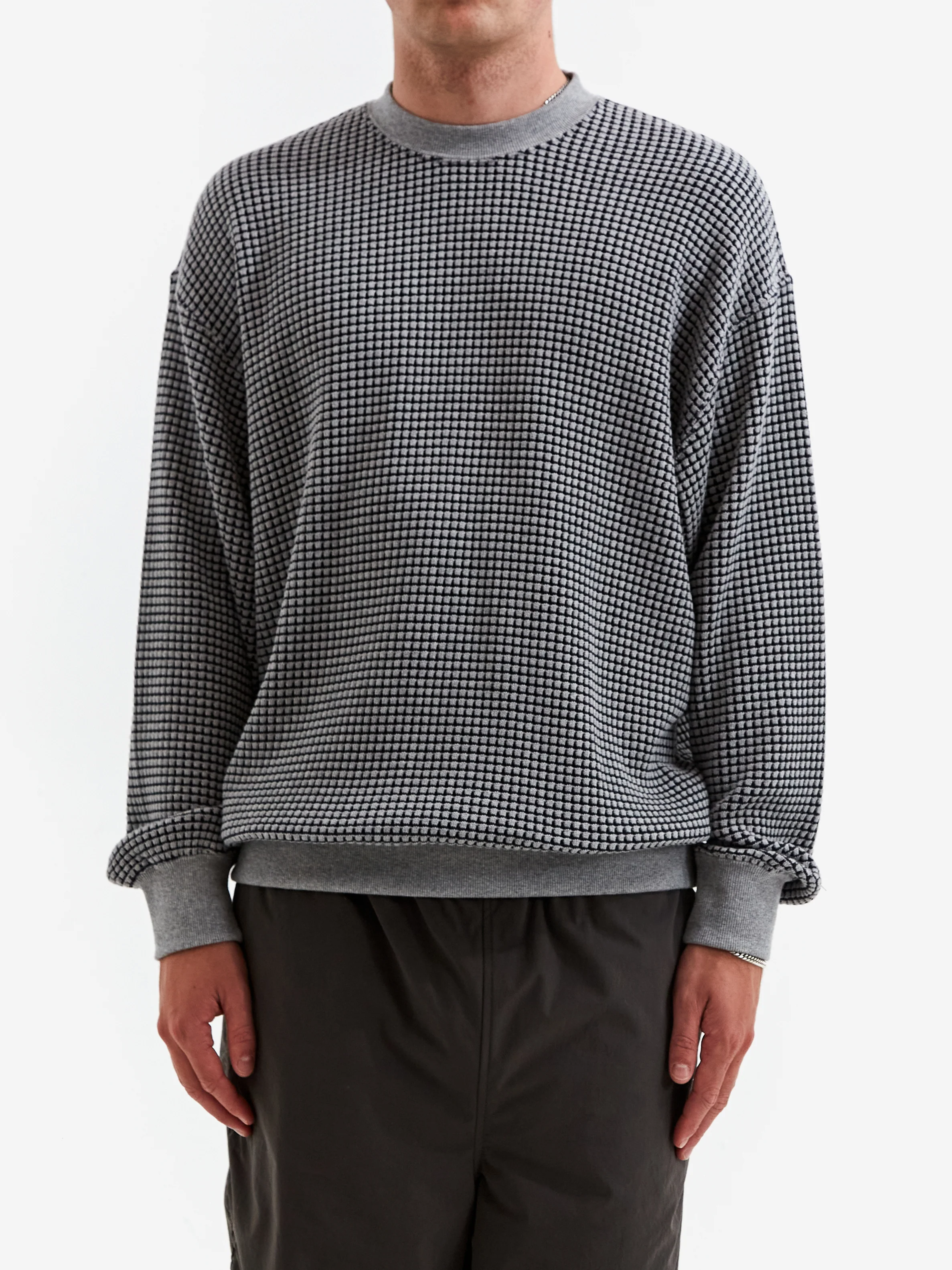 Beams Double Heavy Waffle Crewneck - Grey - Image 2