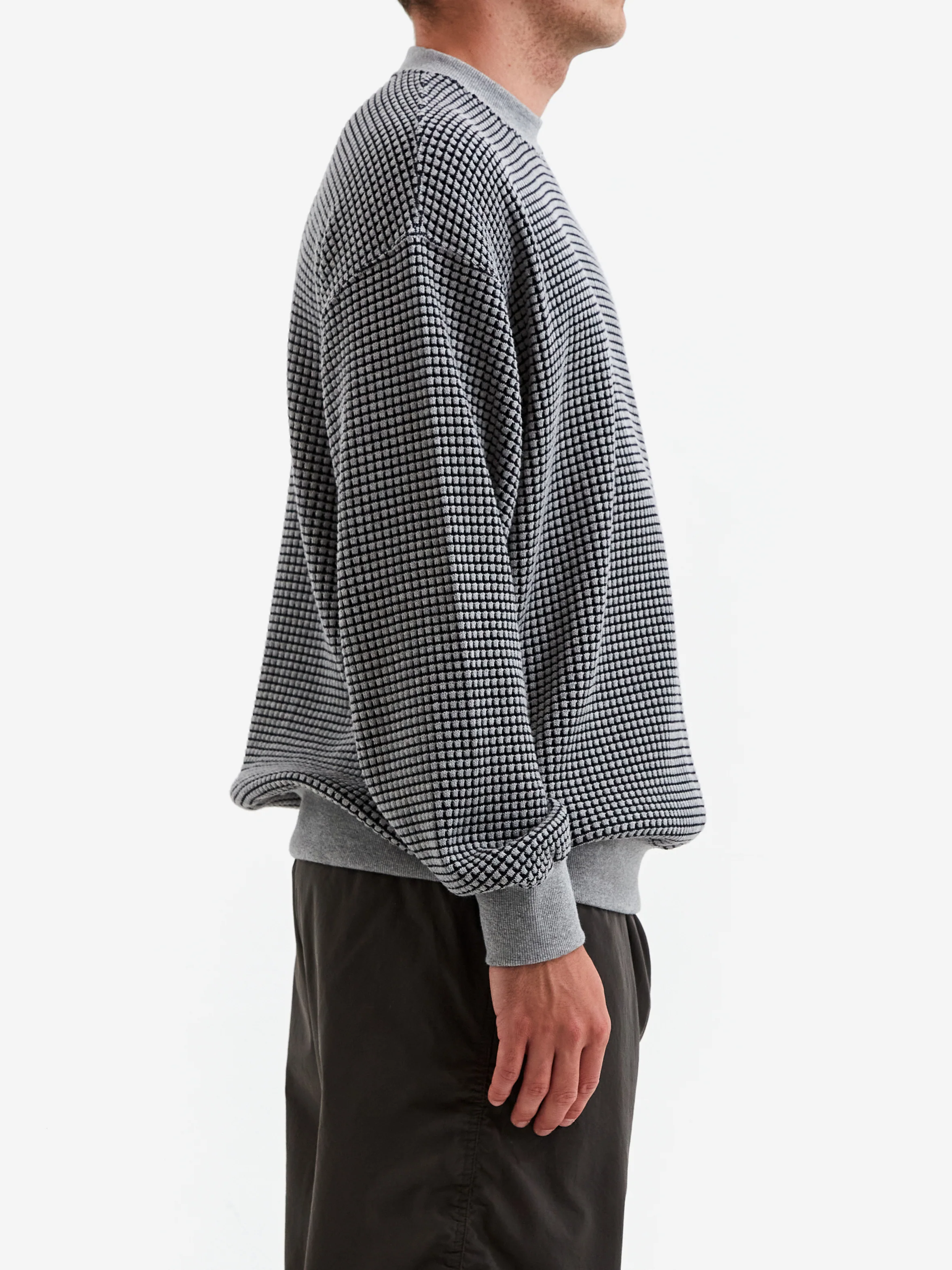 Beams Double Heavy Waffle Crewneck - Grey - Image 5