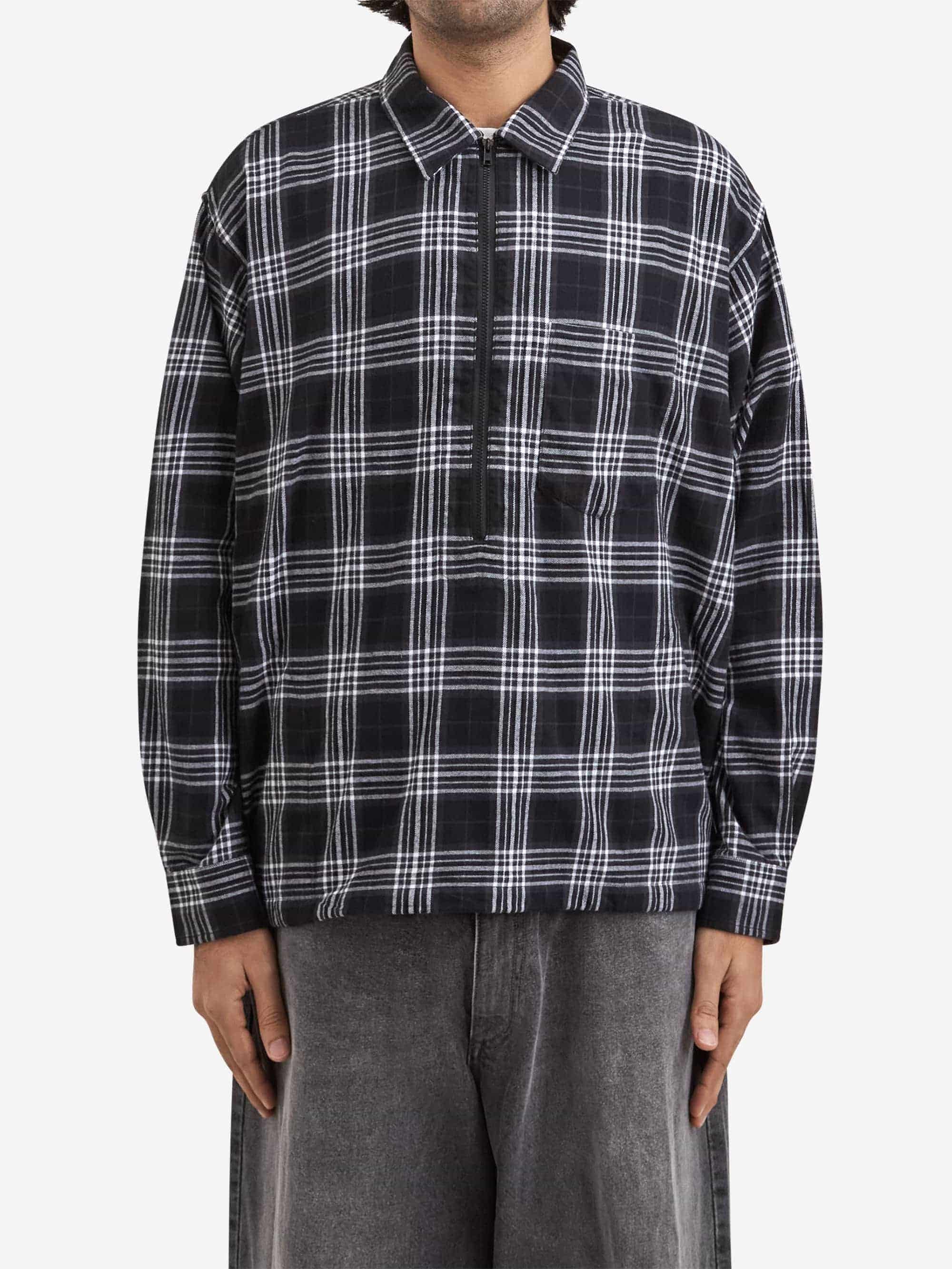 Beams Half Zip Pullover Shirt - Black Check - Image 2