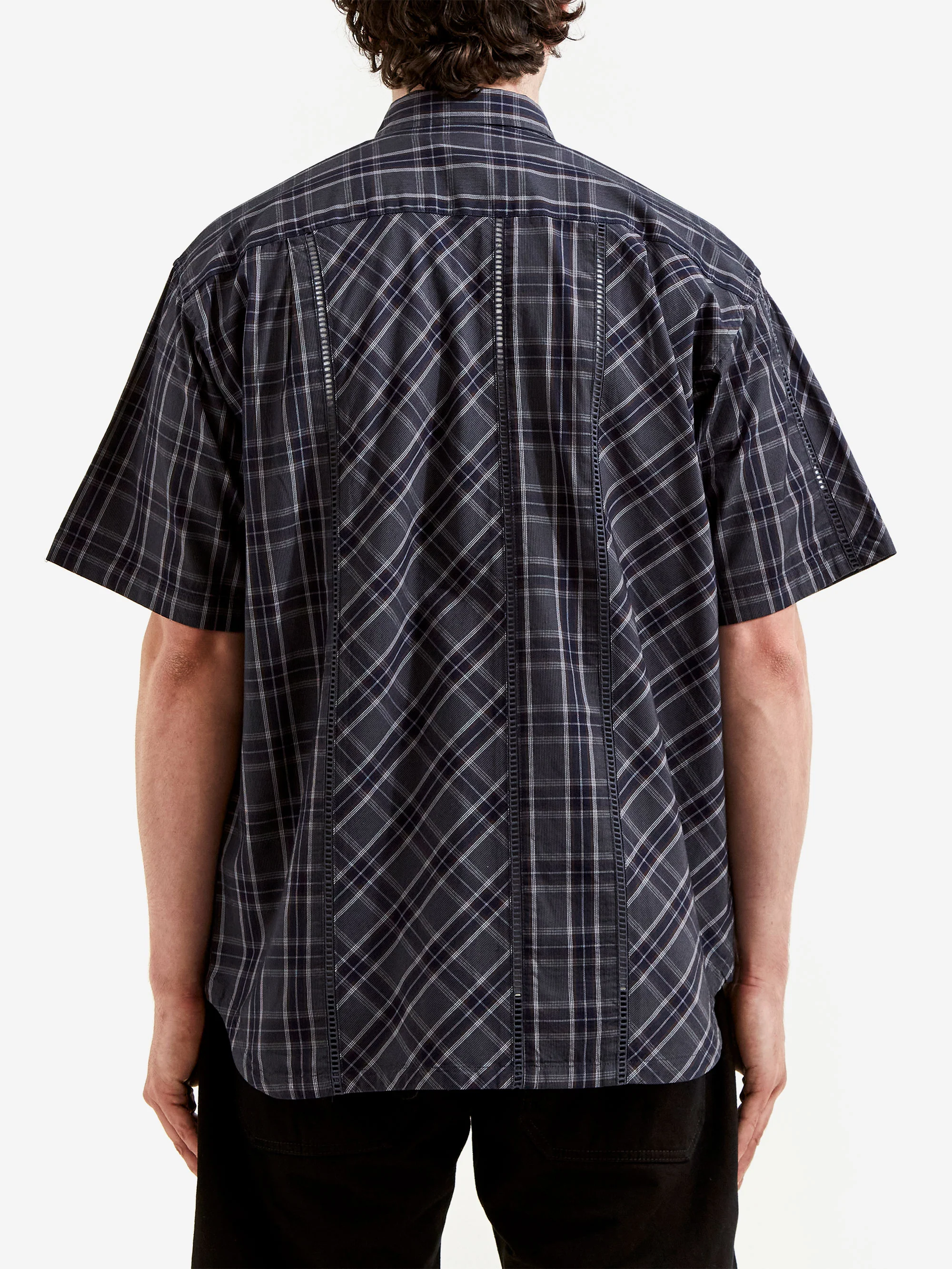 Beams Lace Plaid Shirt - Grey - Image 6
