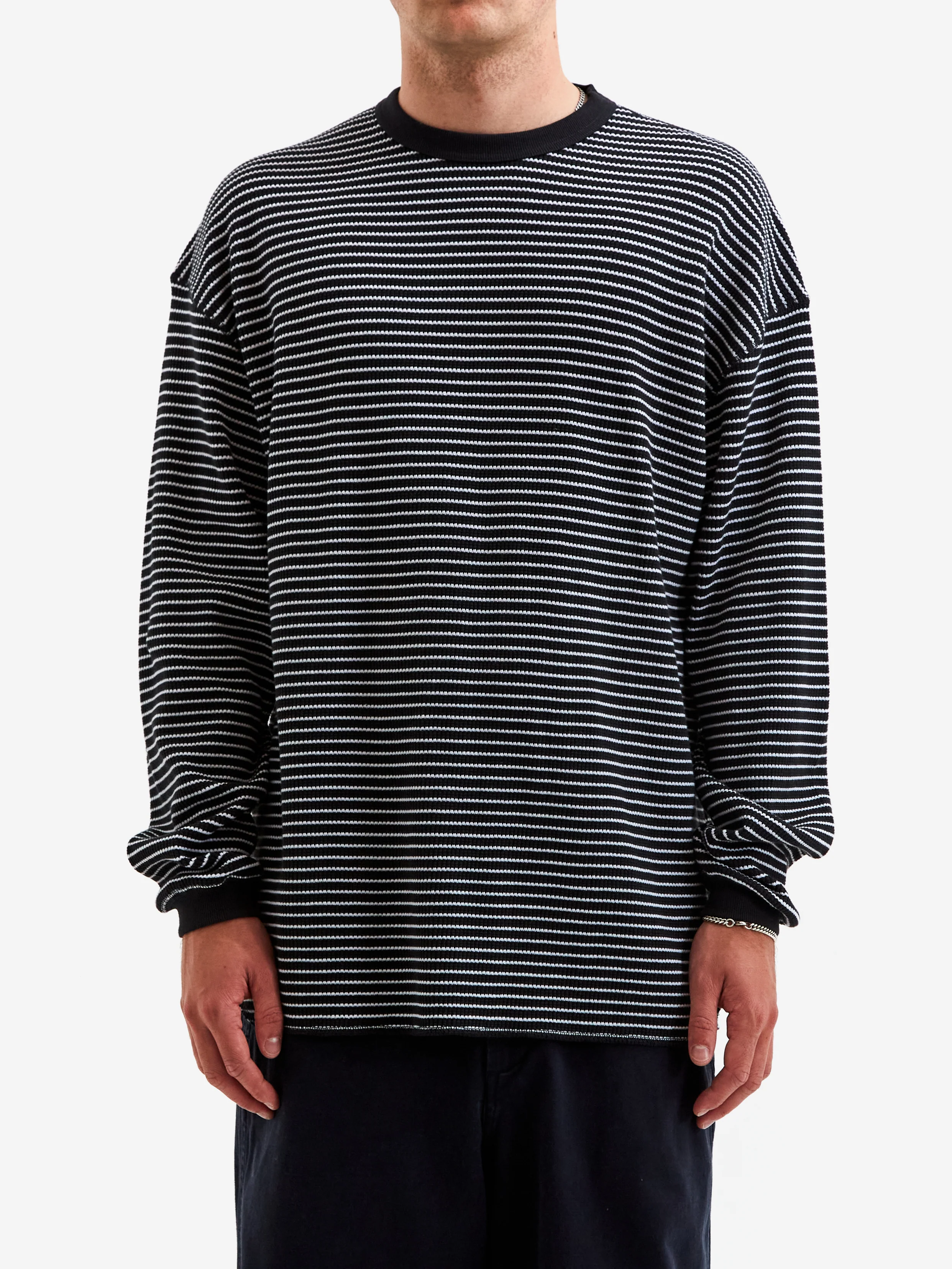Beams Loose Thermal Stripe Crewneck - Border - Image 2