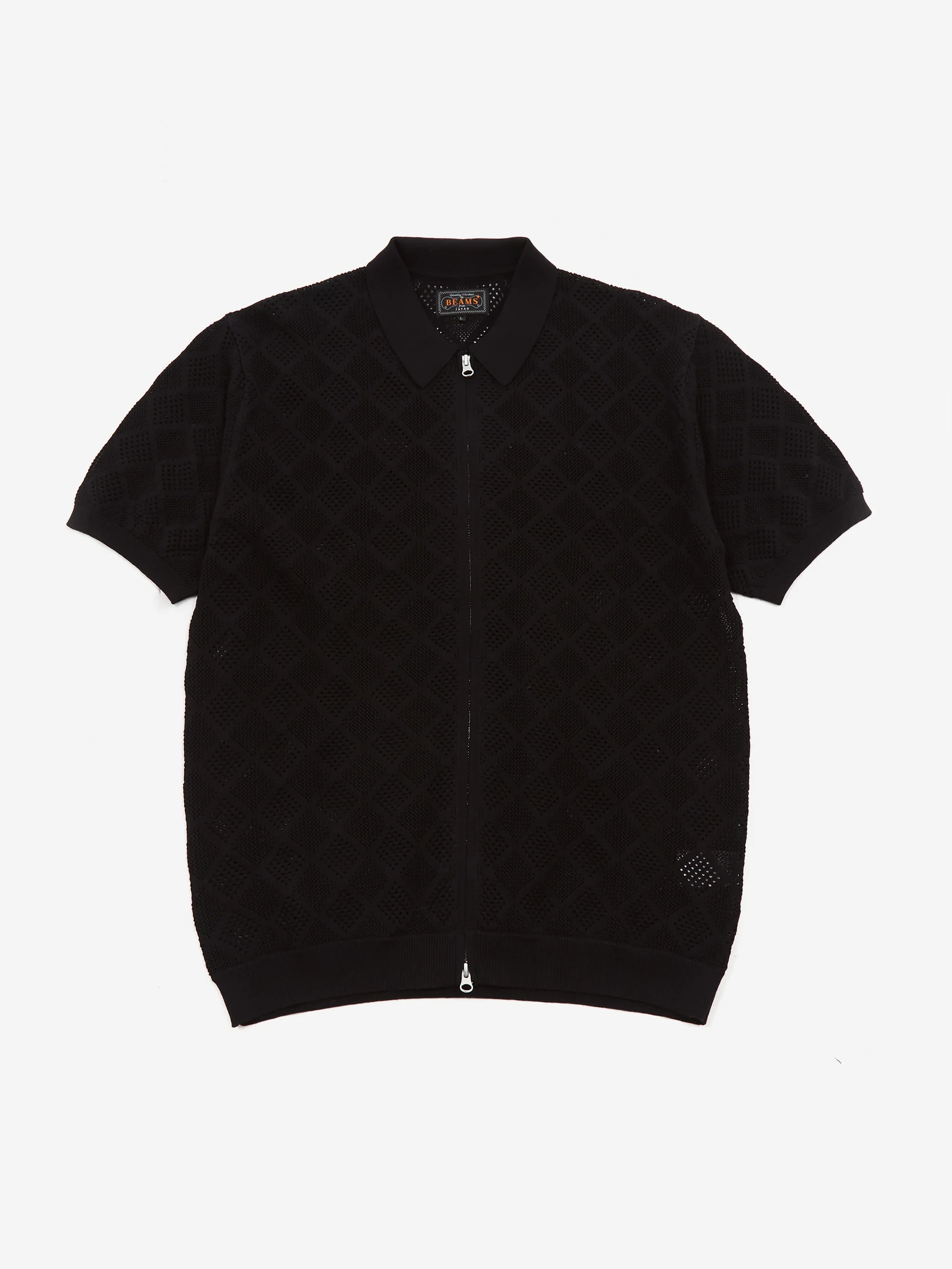 Beams Mesh Knit Polo Shirt - Black