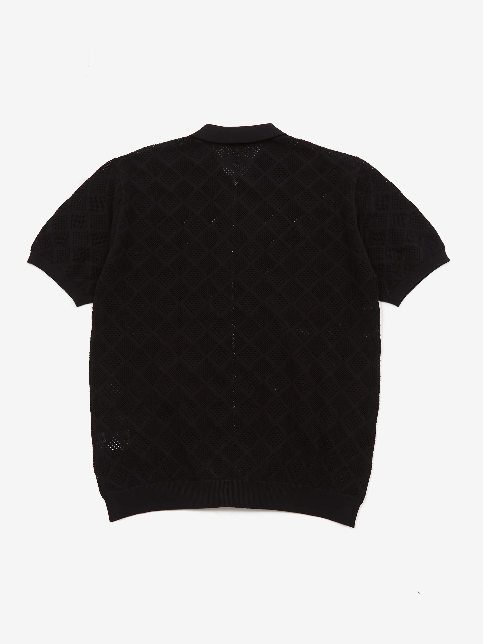 Beams Mesh Knit Polo Shirt - Black - Image 5