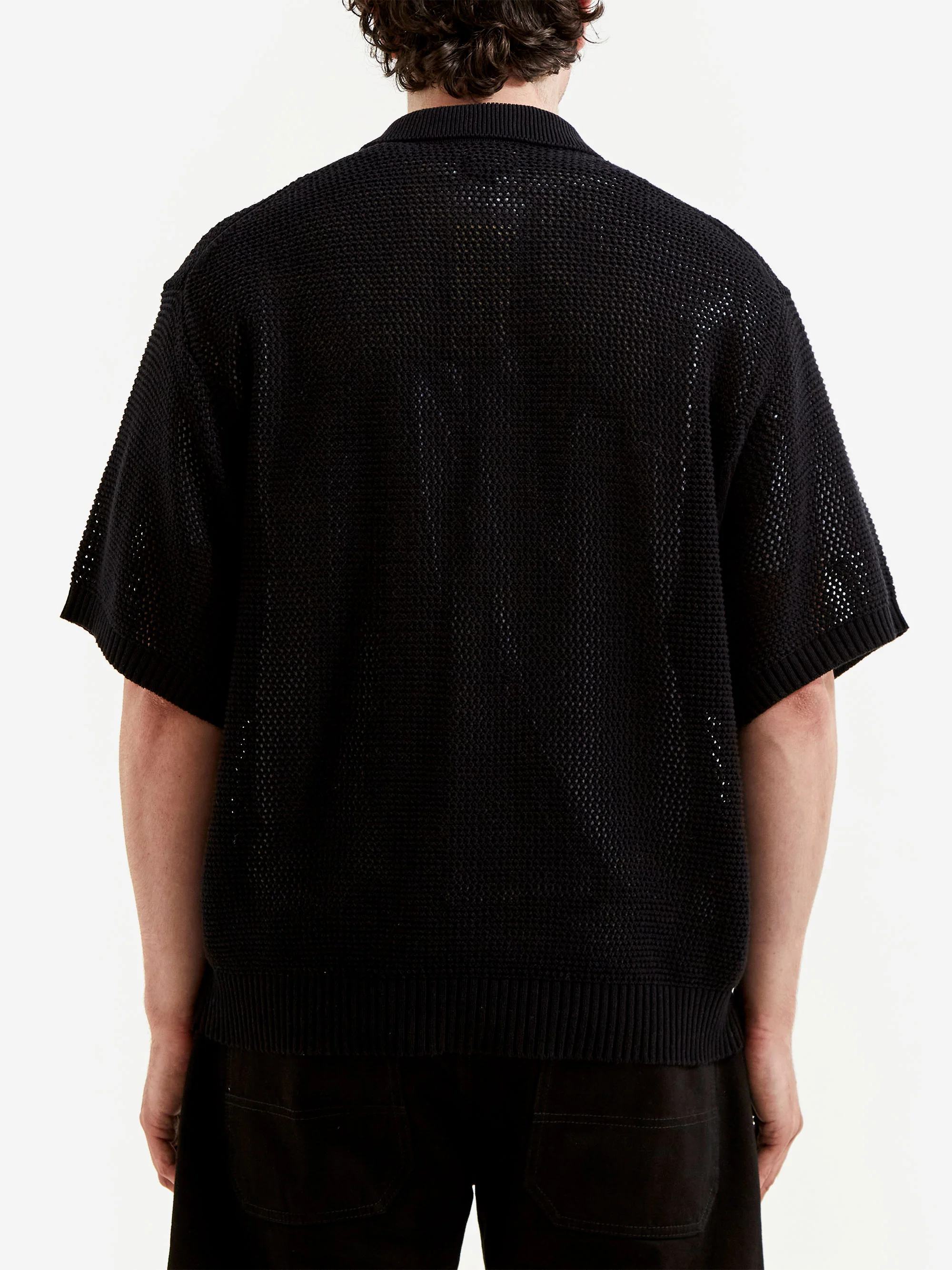 Beams Mesh Knit Polo Shirt - Black - Image 7