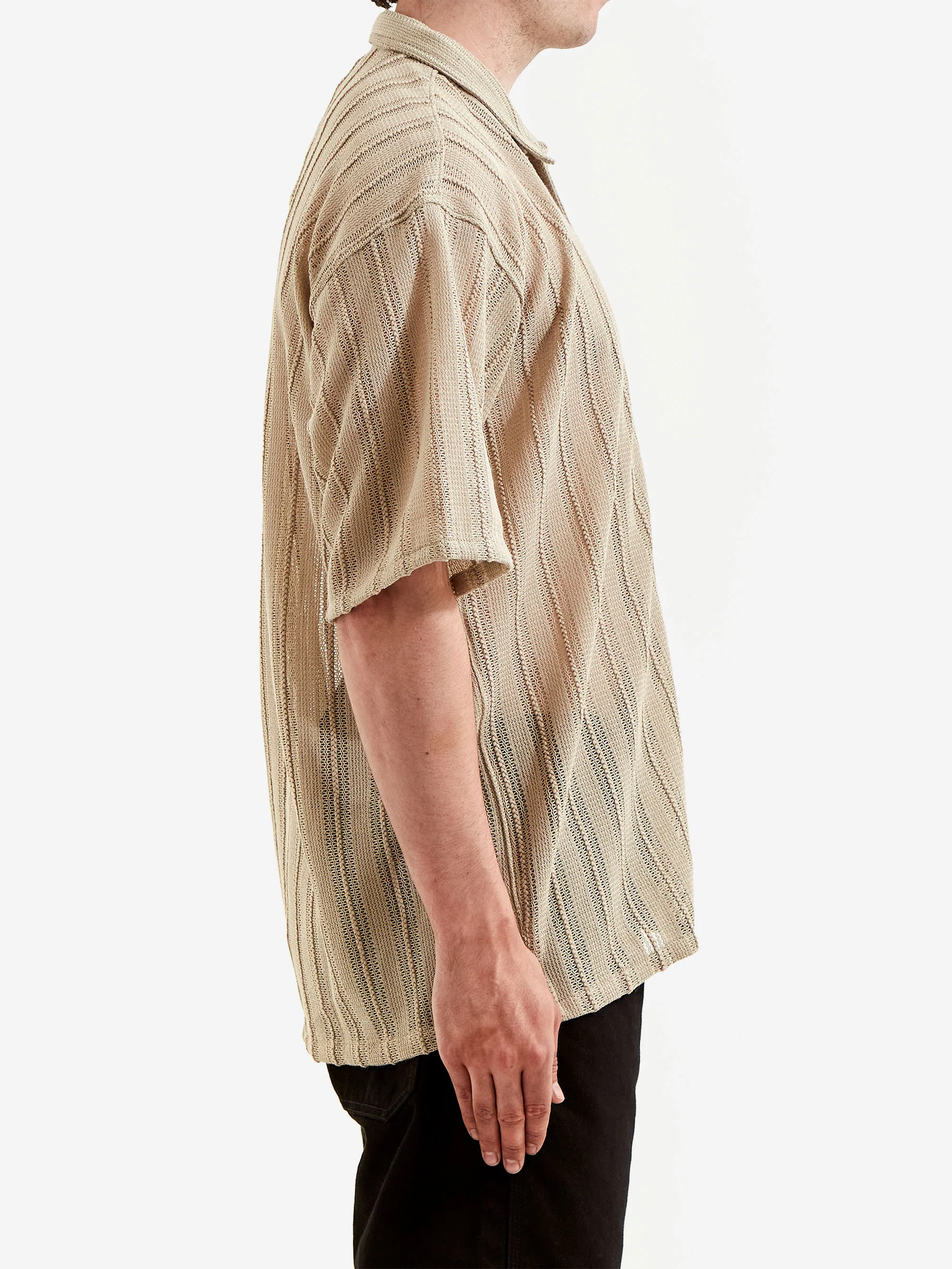 Beams Mesh Open Collar Shirt - Sand - Image 5
