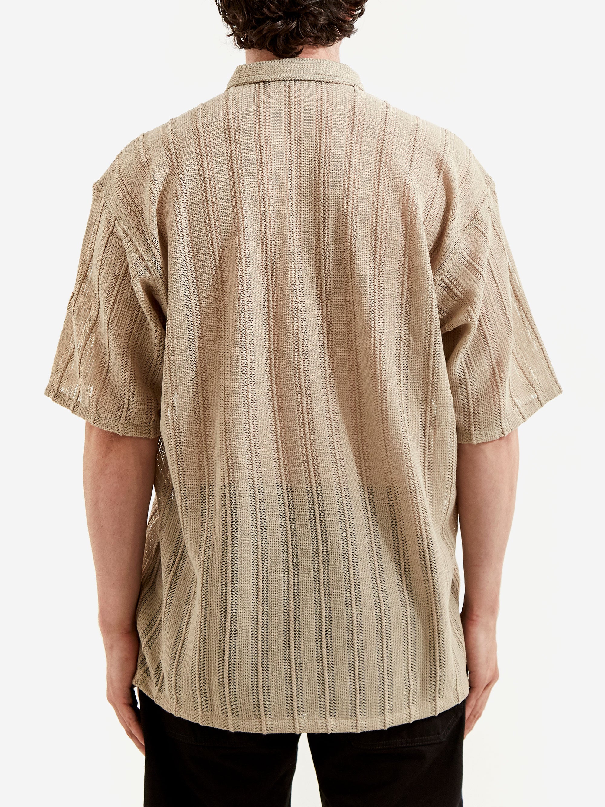 Beams Mesh Open Collar Shirt - Sand - Image 6