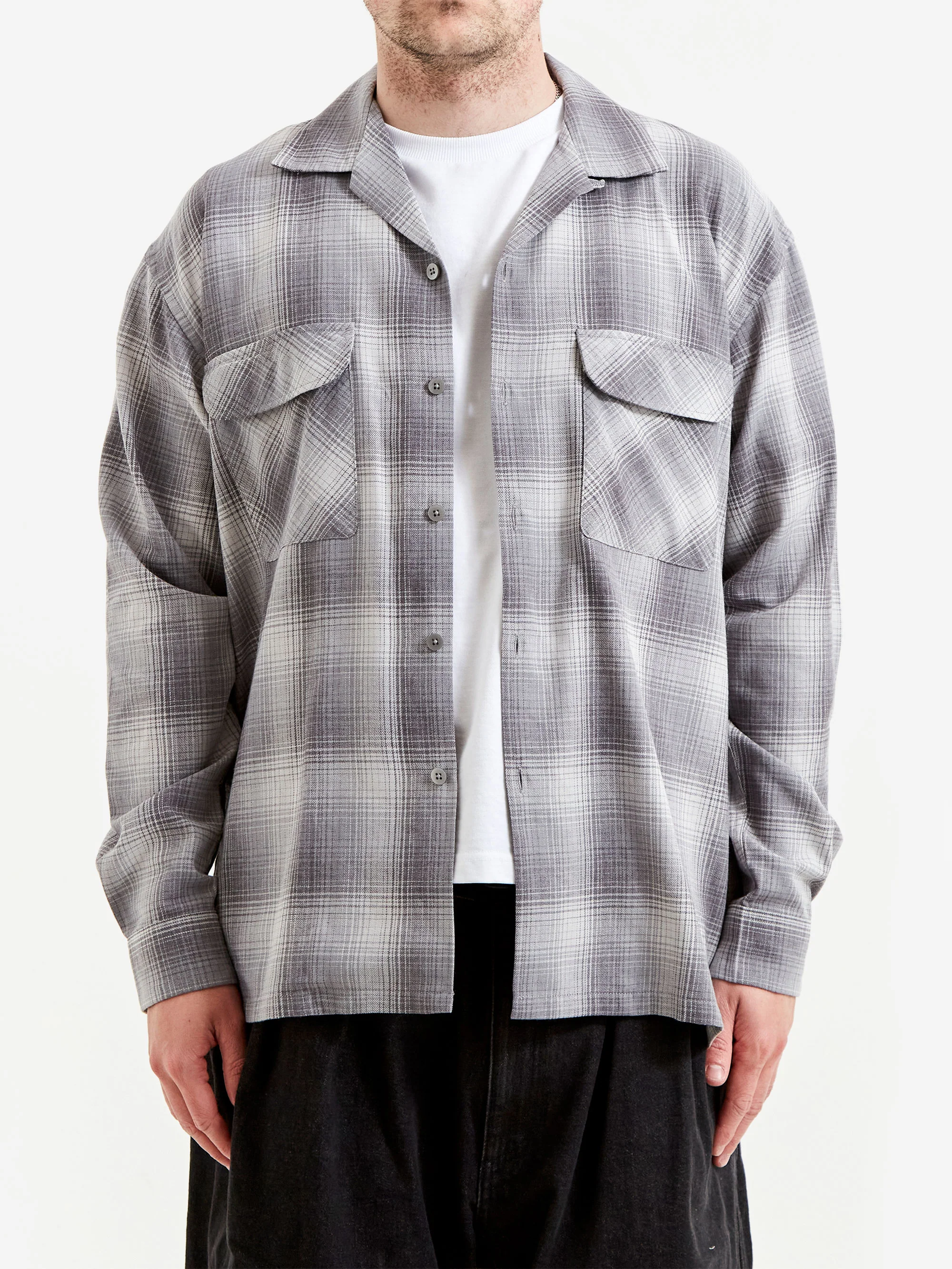 Beams Ombre Open Collar Shirt - Grey - Image 2