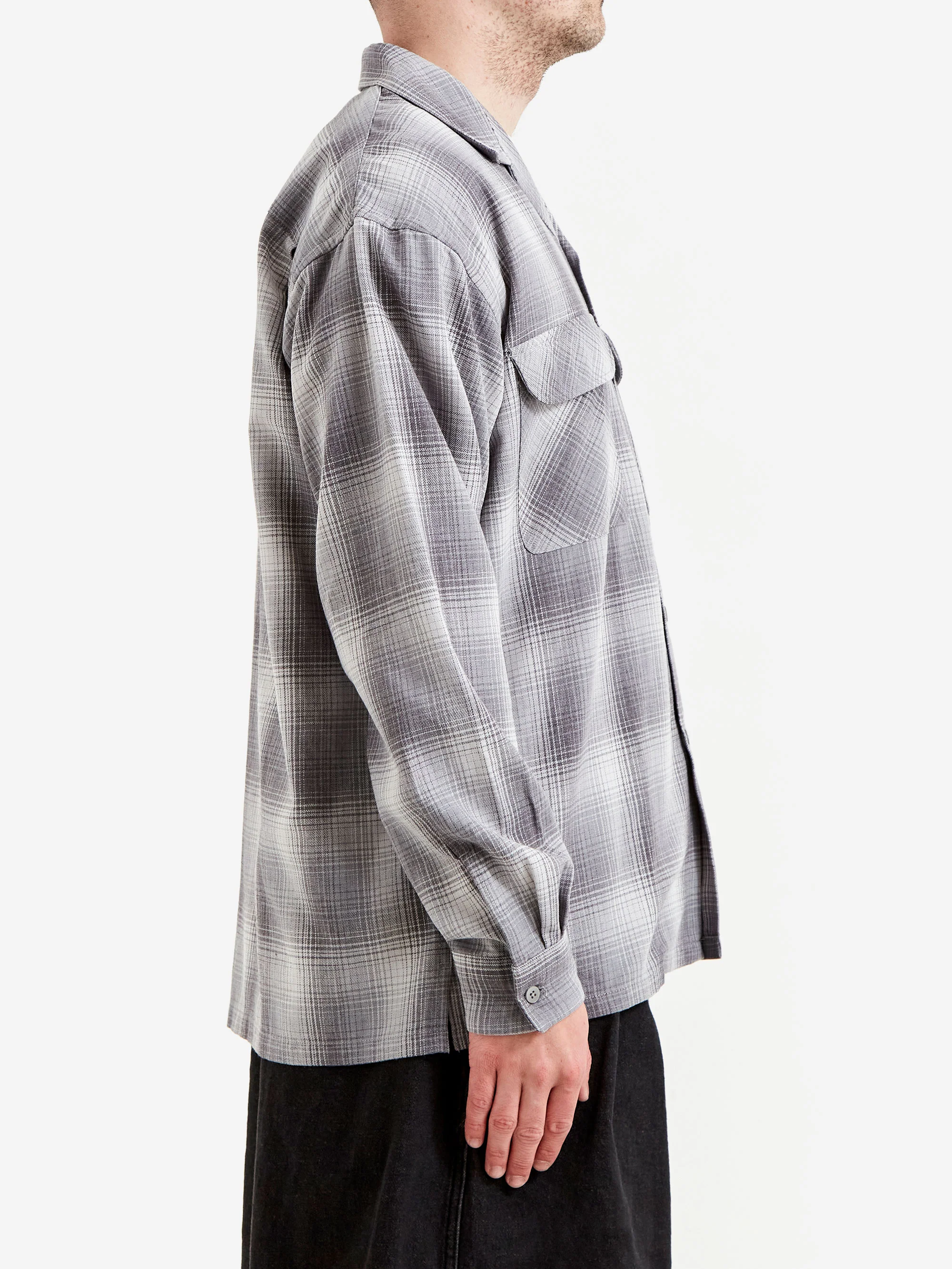 Beams Ombre Open Collar Shirt - Grey - Image 6