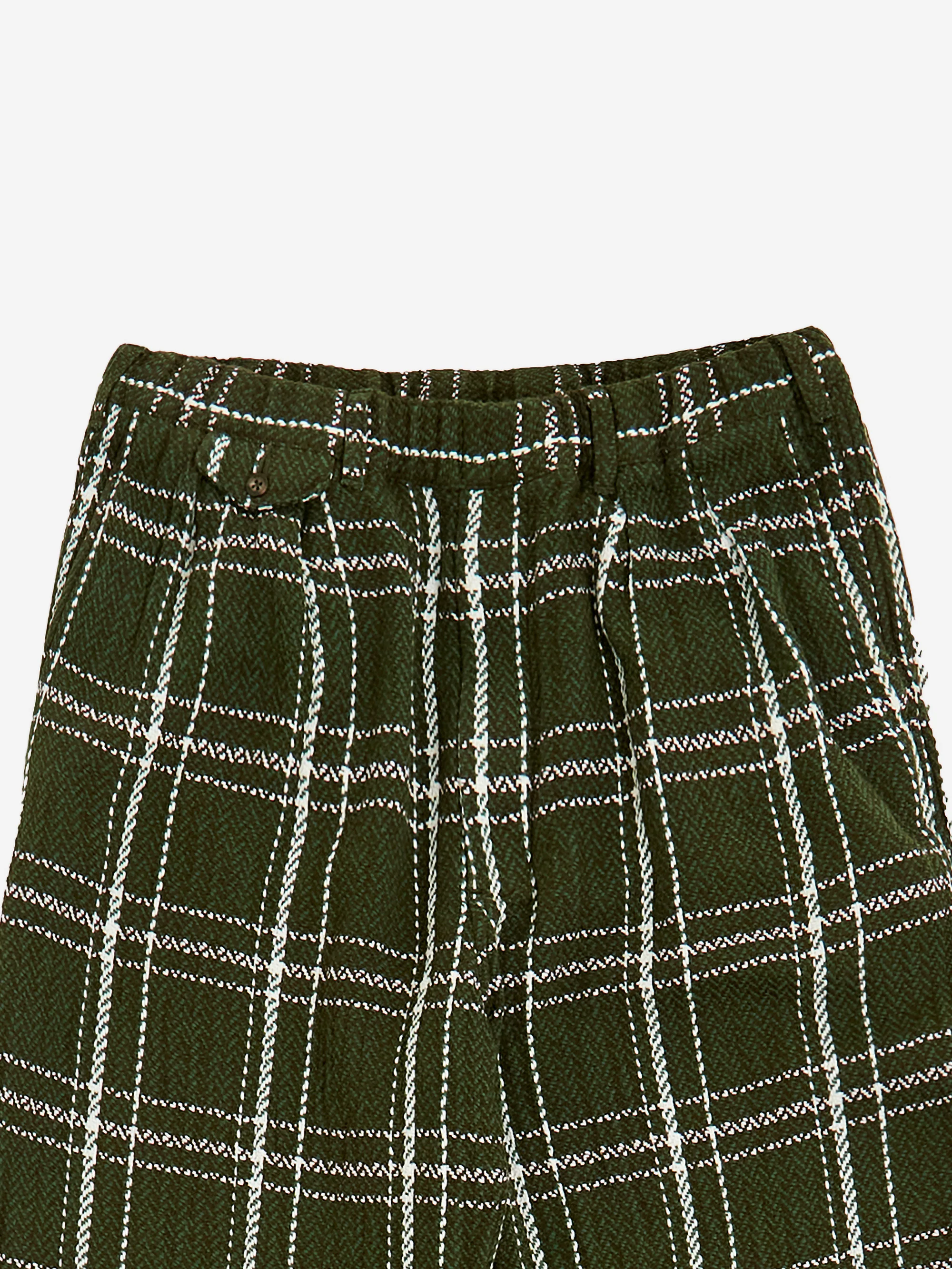 Beams Plus 2 Pleats Relax Trousers Loose Weave Plaid - Green - Image 3