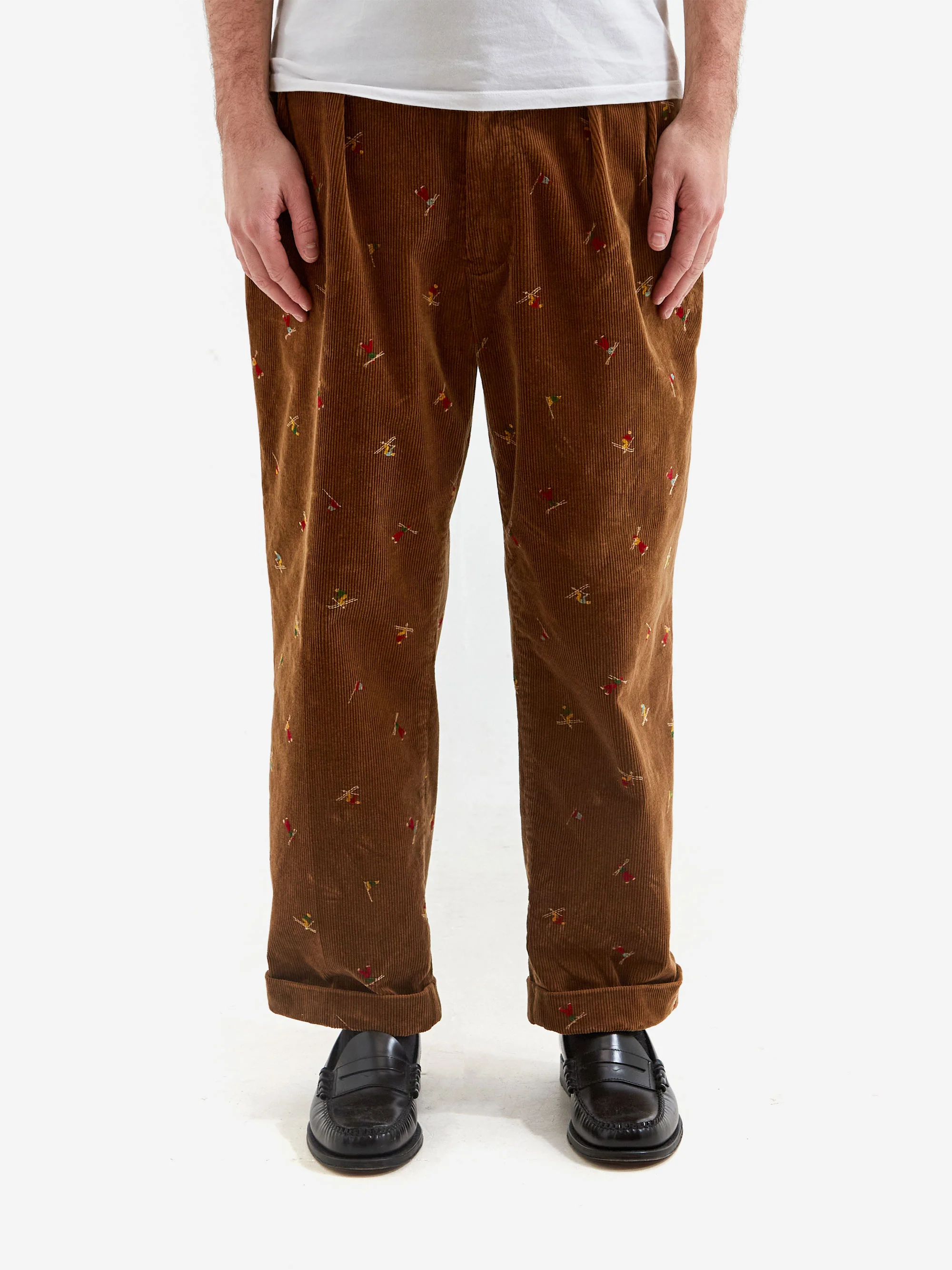 Beams Plus 2 Pleats Trousers Corduroy Embroidery  - Golden Brown - Image 2