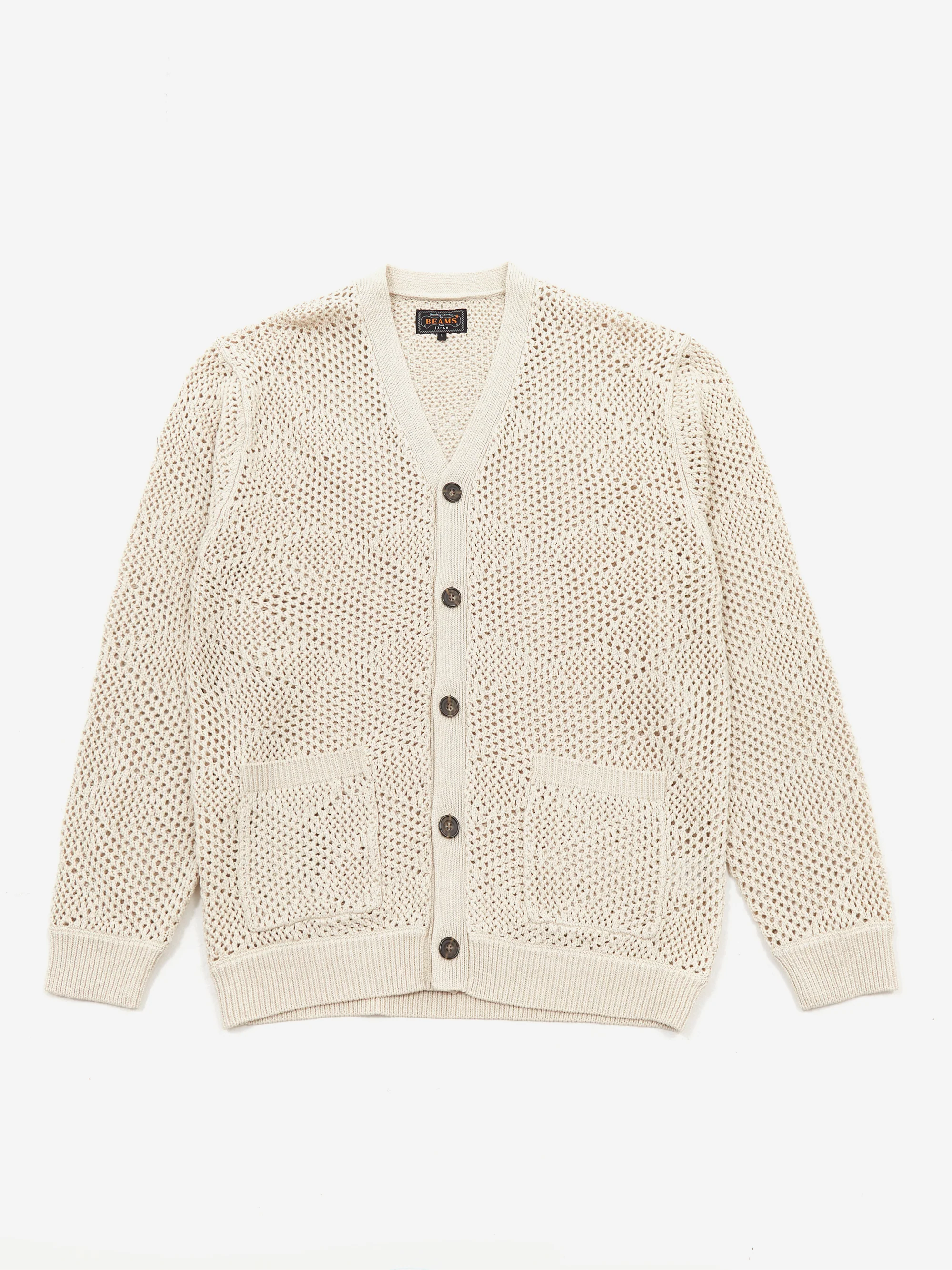 Beams Plus Argyle Mesh Cardigan - Beige