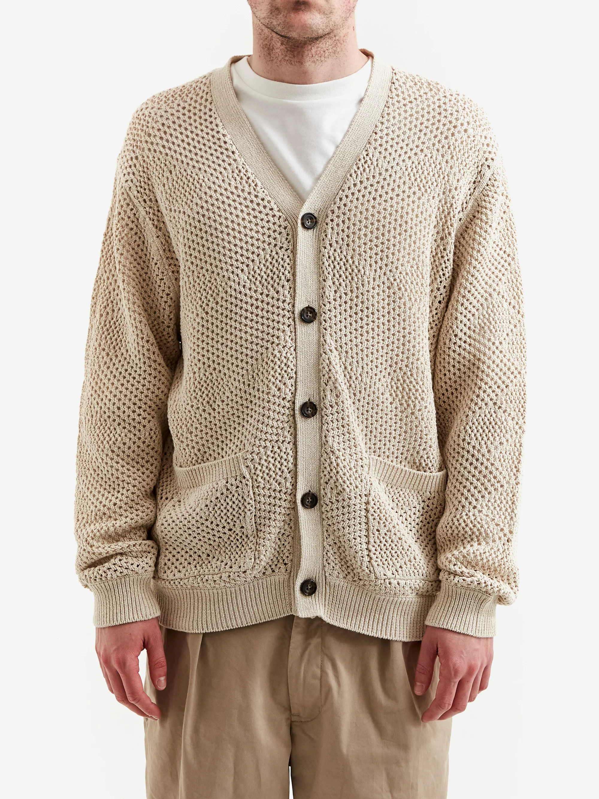 Beams Plus Argyle Mesh Cardigan - Beige - Image 2