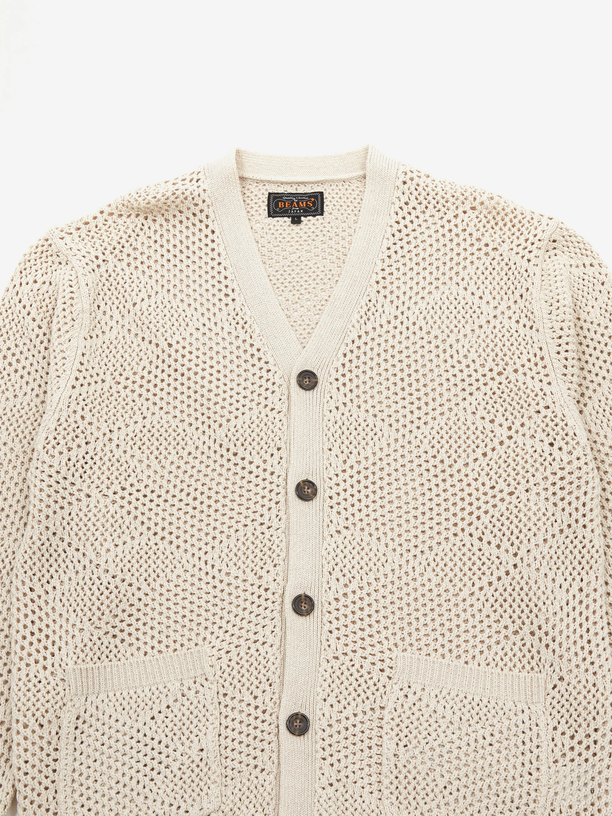 Beams Plus Argyle Mesh Cardigan - Beige - Image 3