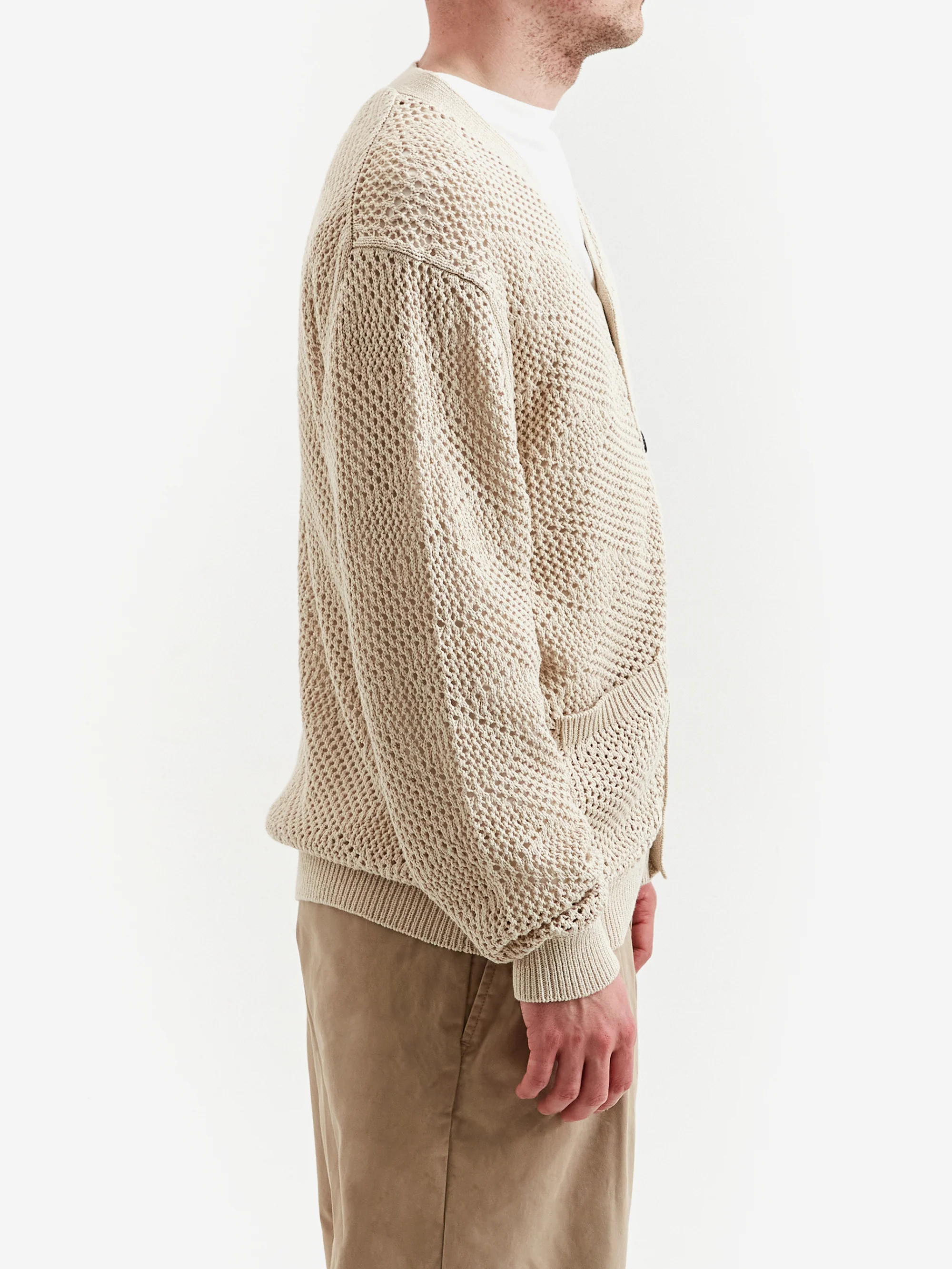 Beams Plus Argyle Mesh Cardigan - Beige - Image 6