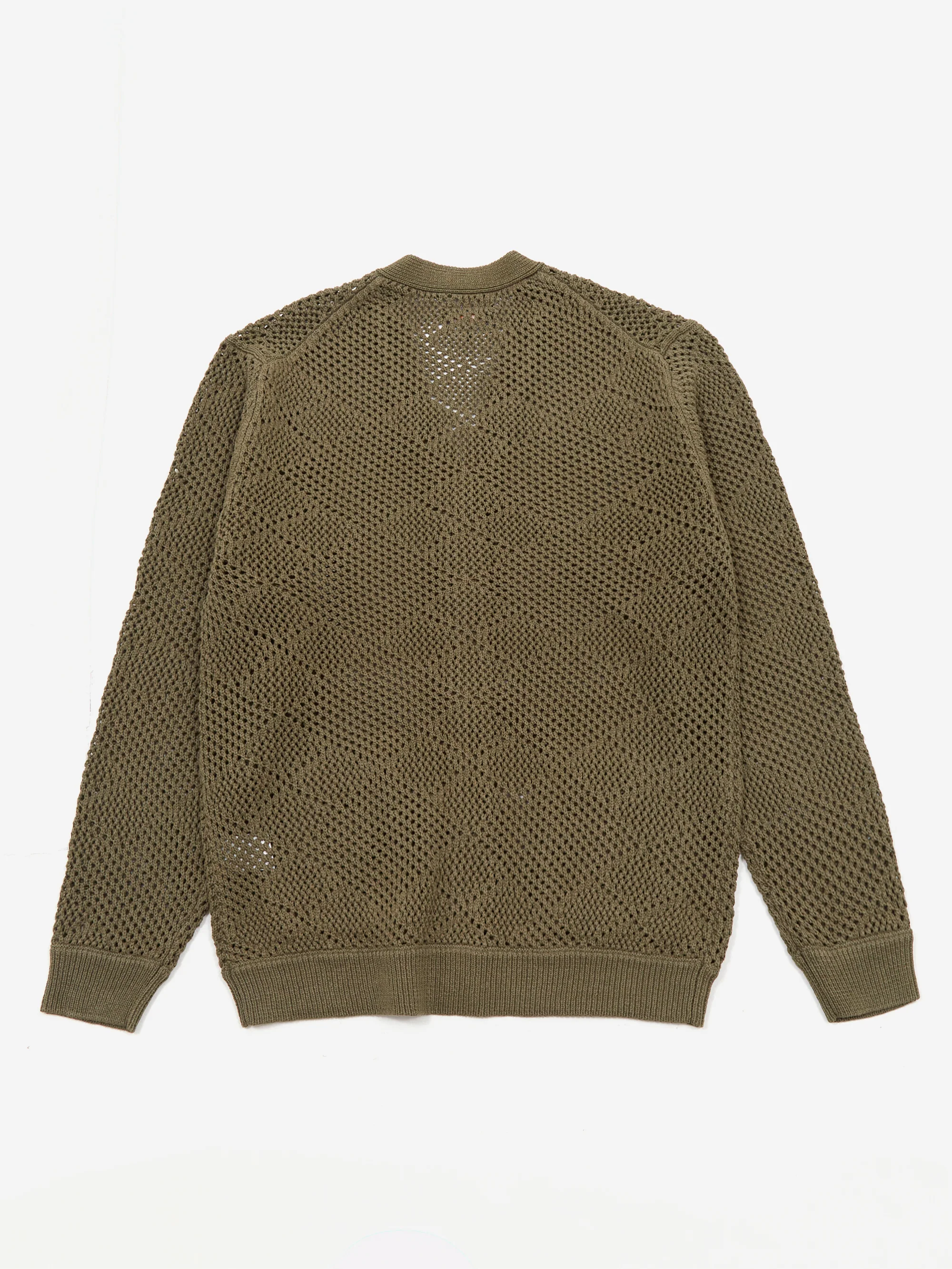 Beams Plus Argyle Mesh Cardigan - Olive - Image 4