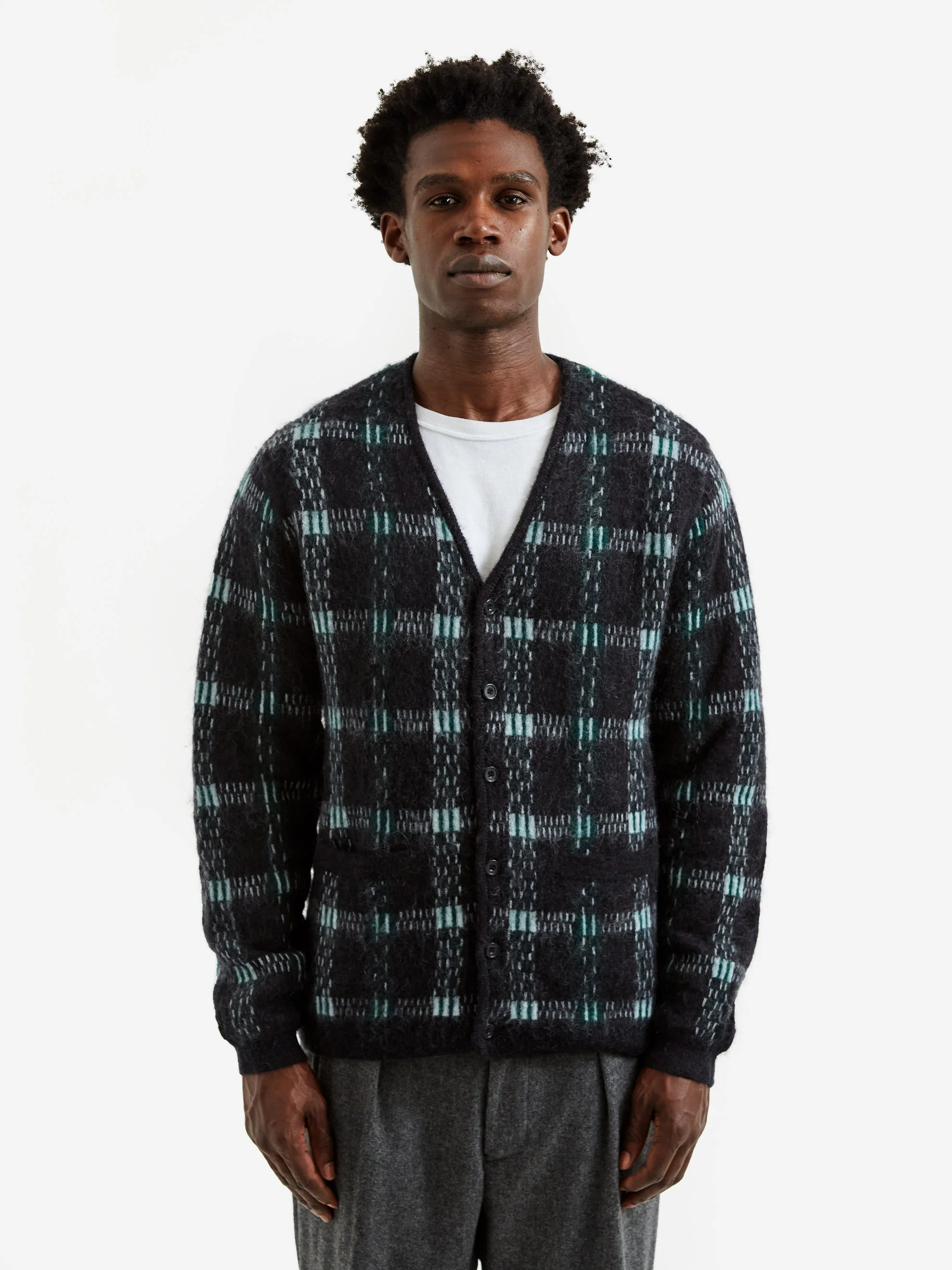 Beams Plus Cardigan Check Pattern Jacquard Mohair - Black - Image 2