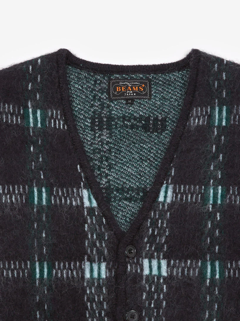 Beams Plus Cardigan Check Pattern Jacquard Mohair - Black - Image 3