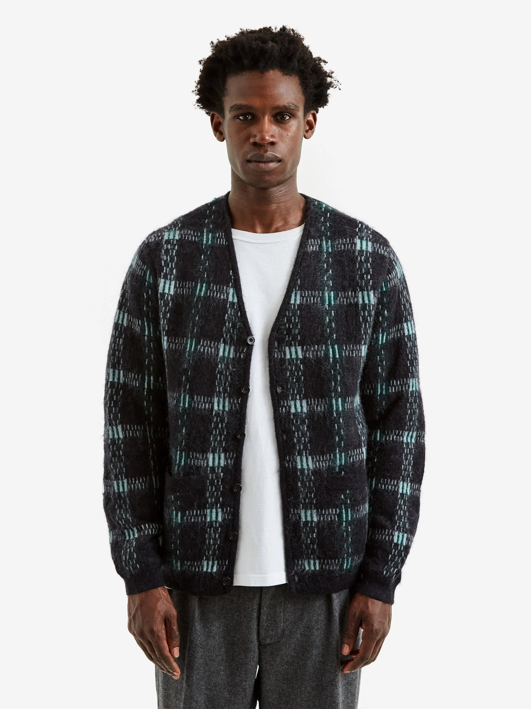 Beams Plus Cardigan Check Pattern Jacquard Mohair - Black - Image 7