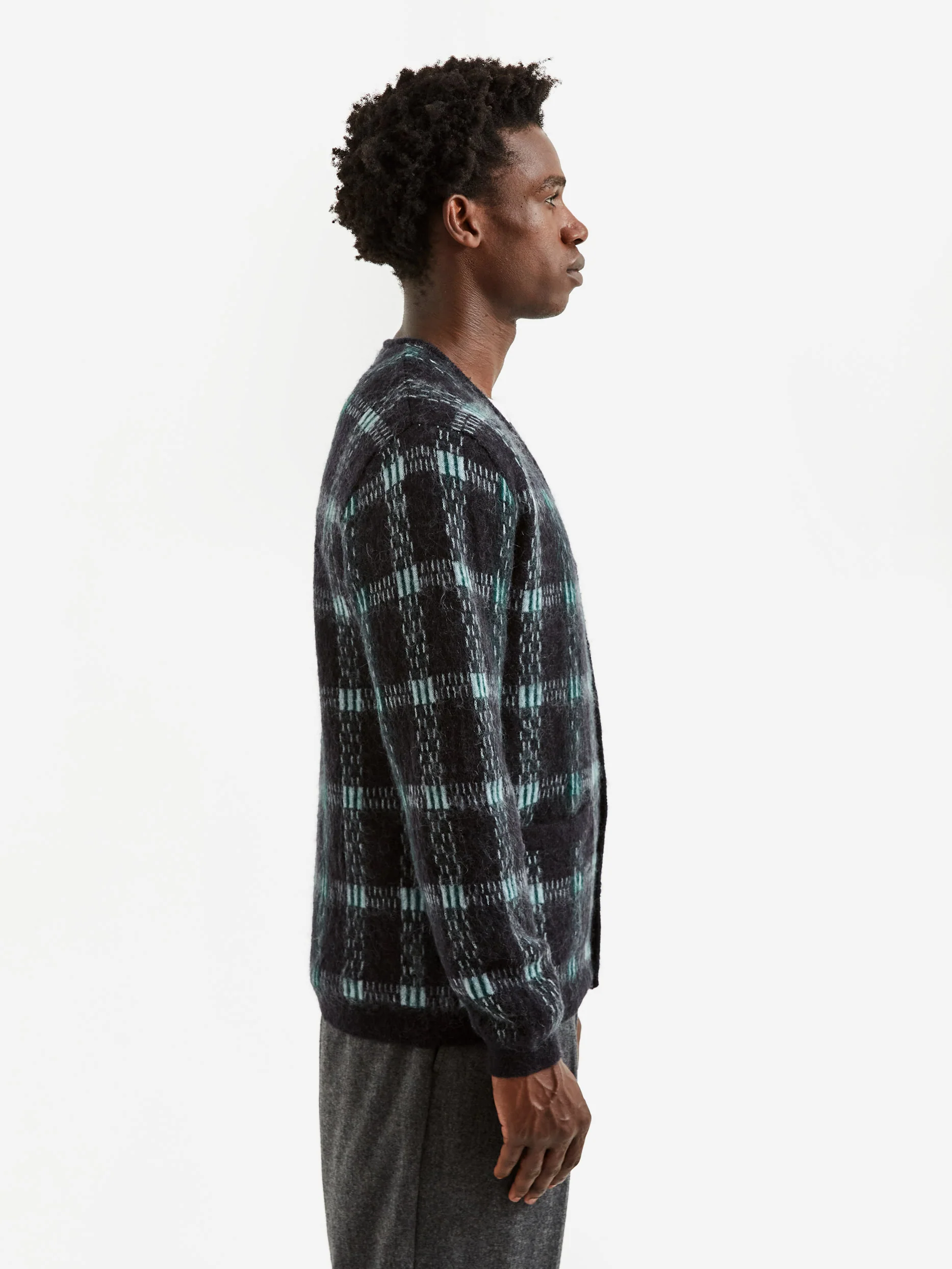 Beams Plus Cardigan Check Pattern Jacquard Mohair - Black - Image 8