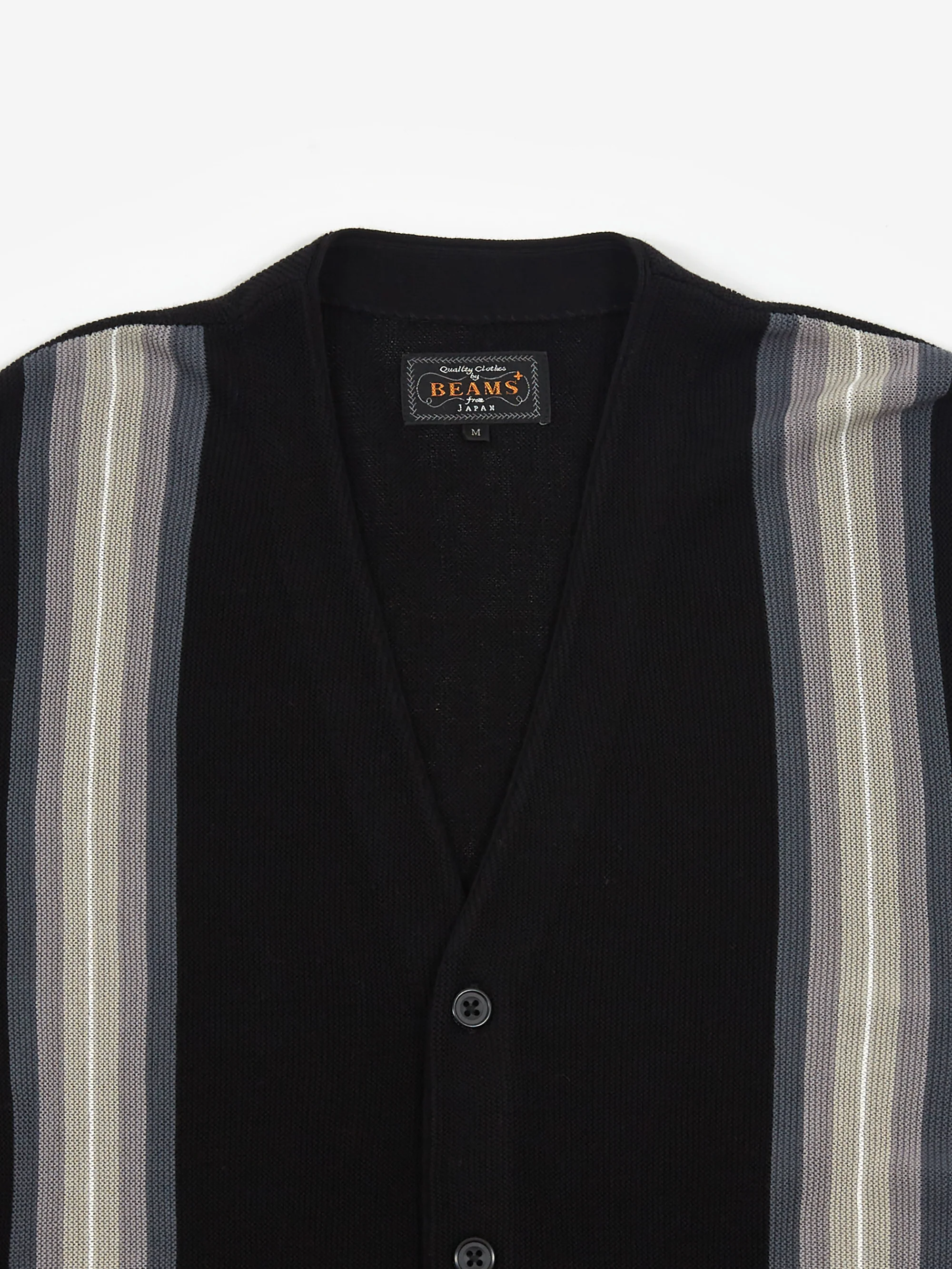 Beams Plus Cardigan Stripe Jacquard - Black - Image 5