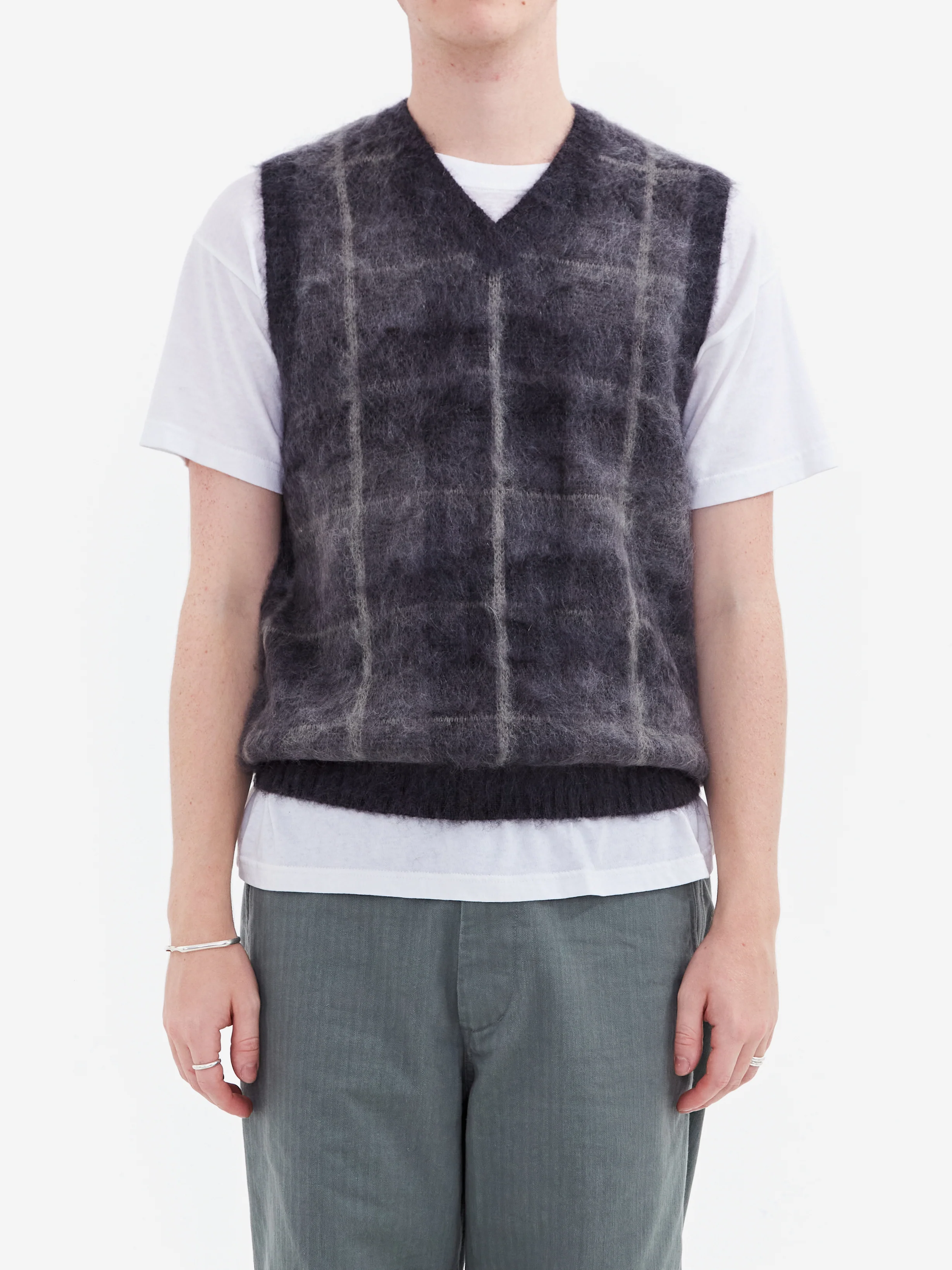 Beams Plus Check Vest Mohair - Black - Image 2