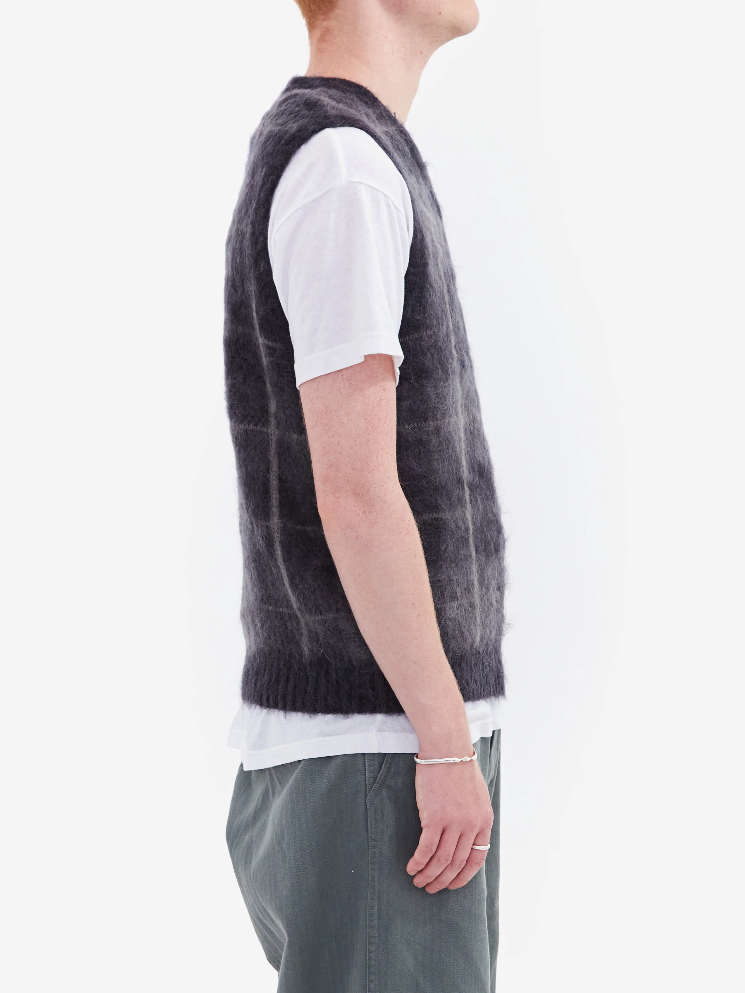 Beams Plus Check Vest Mohair - Black - Image 5