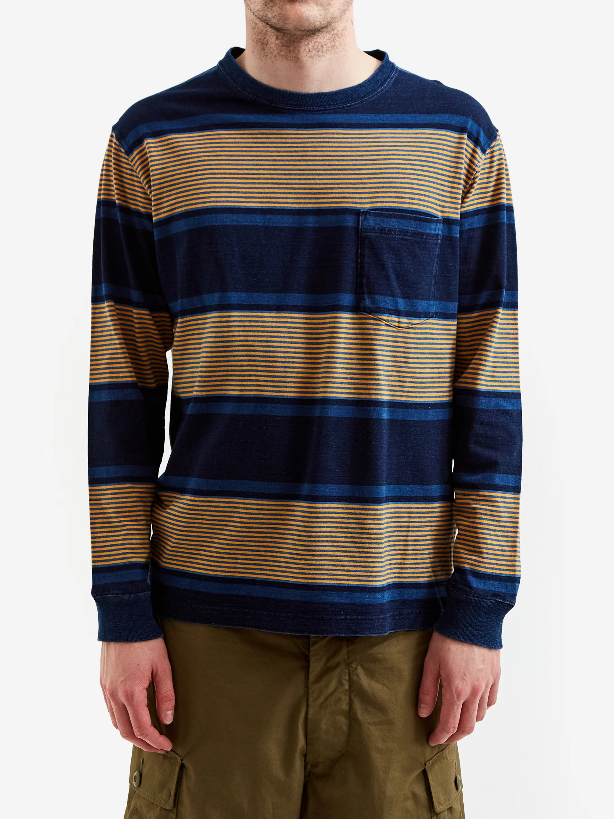 Beams Plus Indigo Stripe Pocket T-Shirt - Navy - Image 2