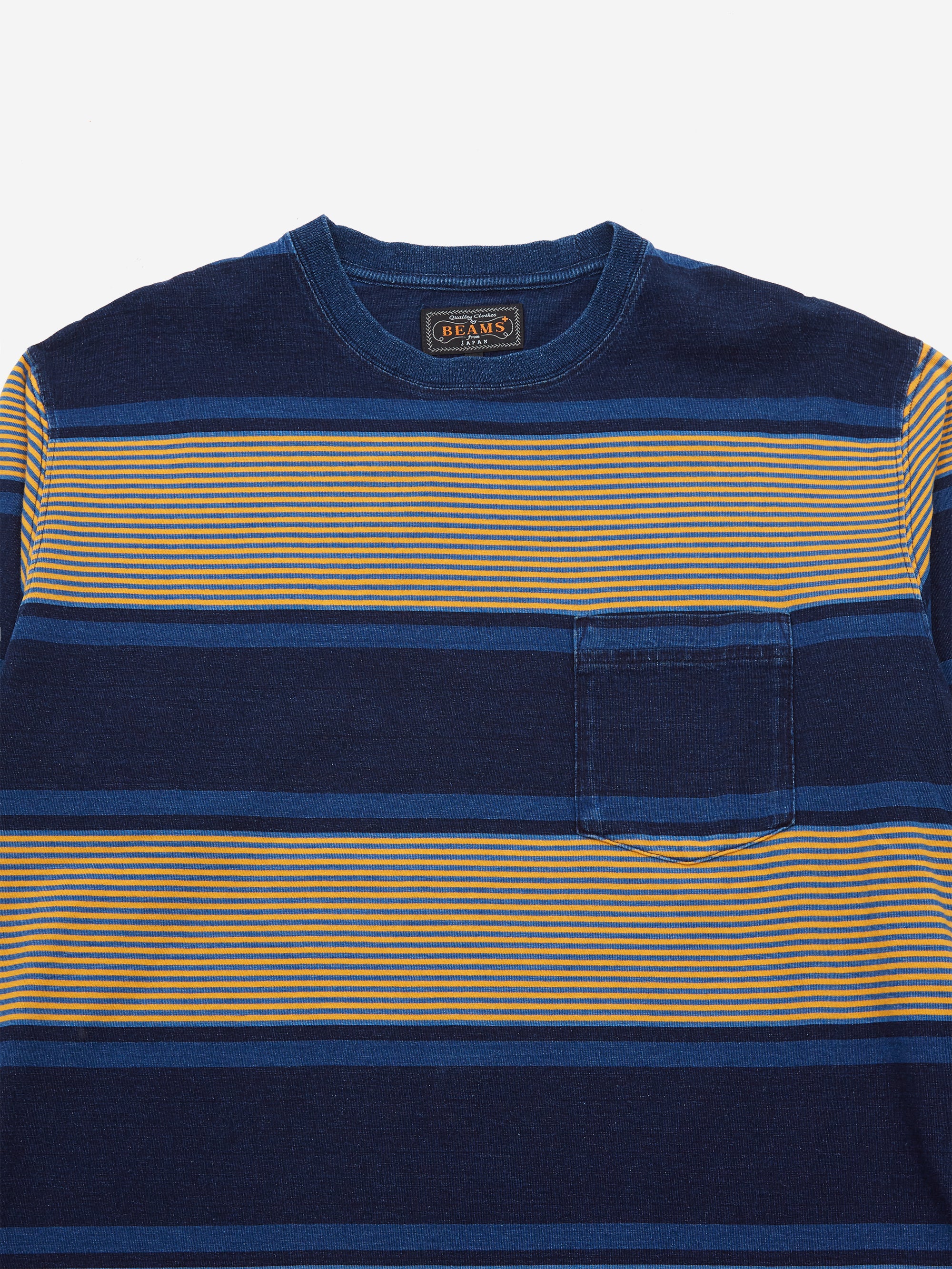 Beams Plus Indigo Stripe Pocket T-Shirt - Navy - Image 3