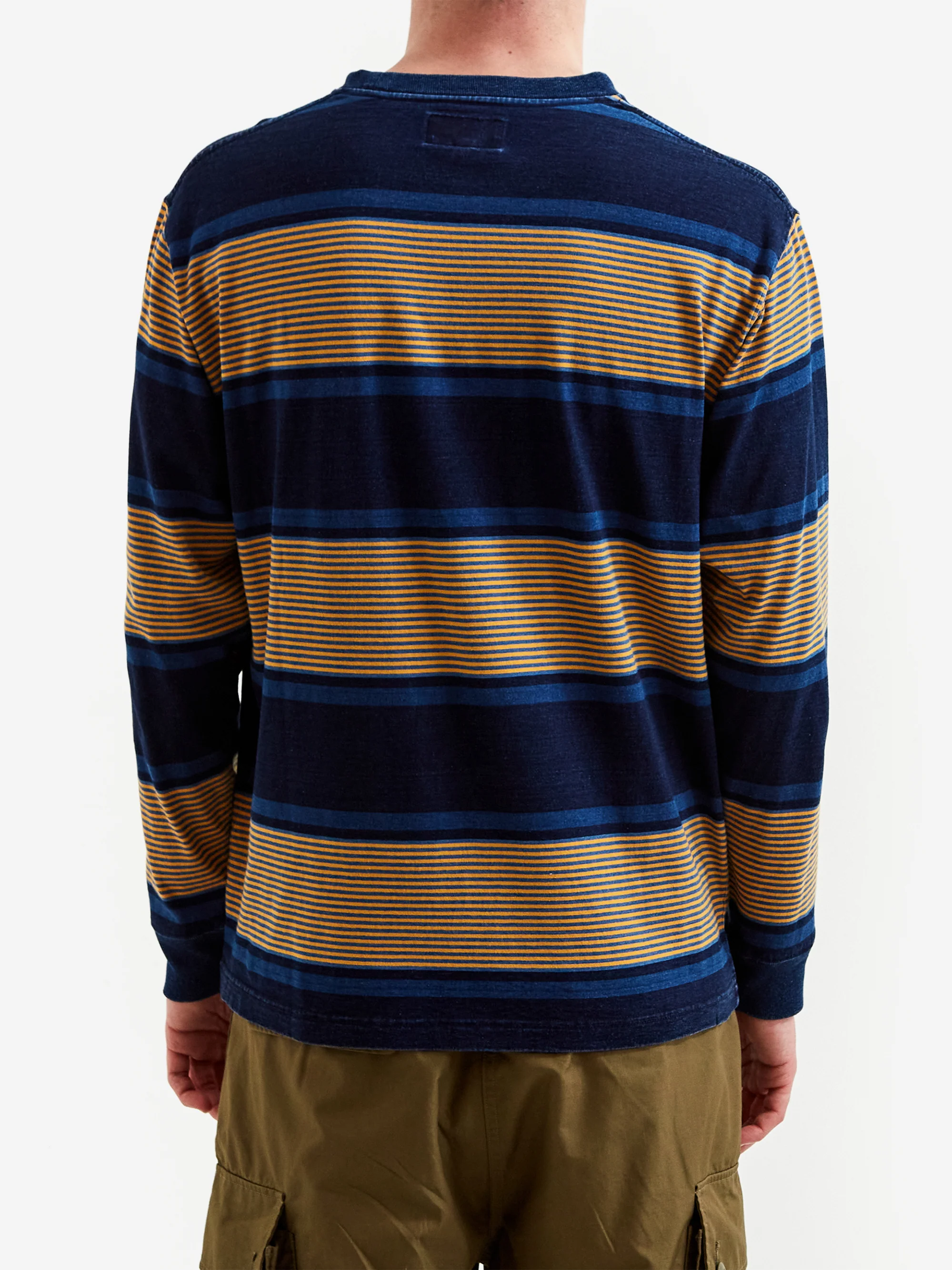 Beams Plus Indigo Stripe Pocket T-Shirt - Navy - Image 6