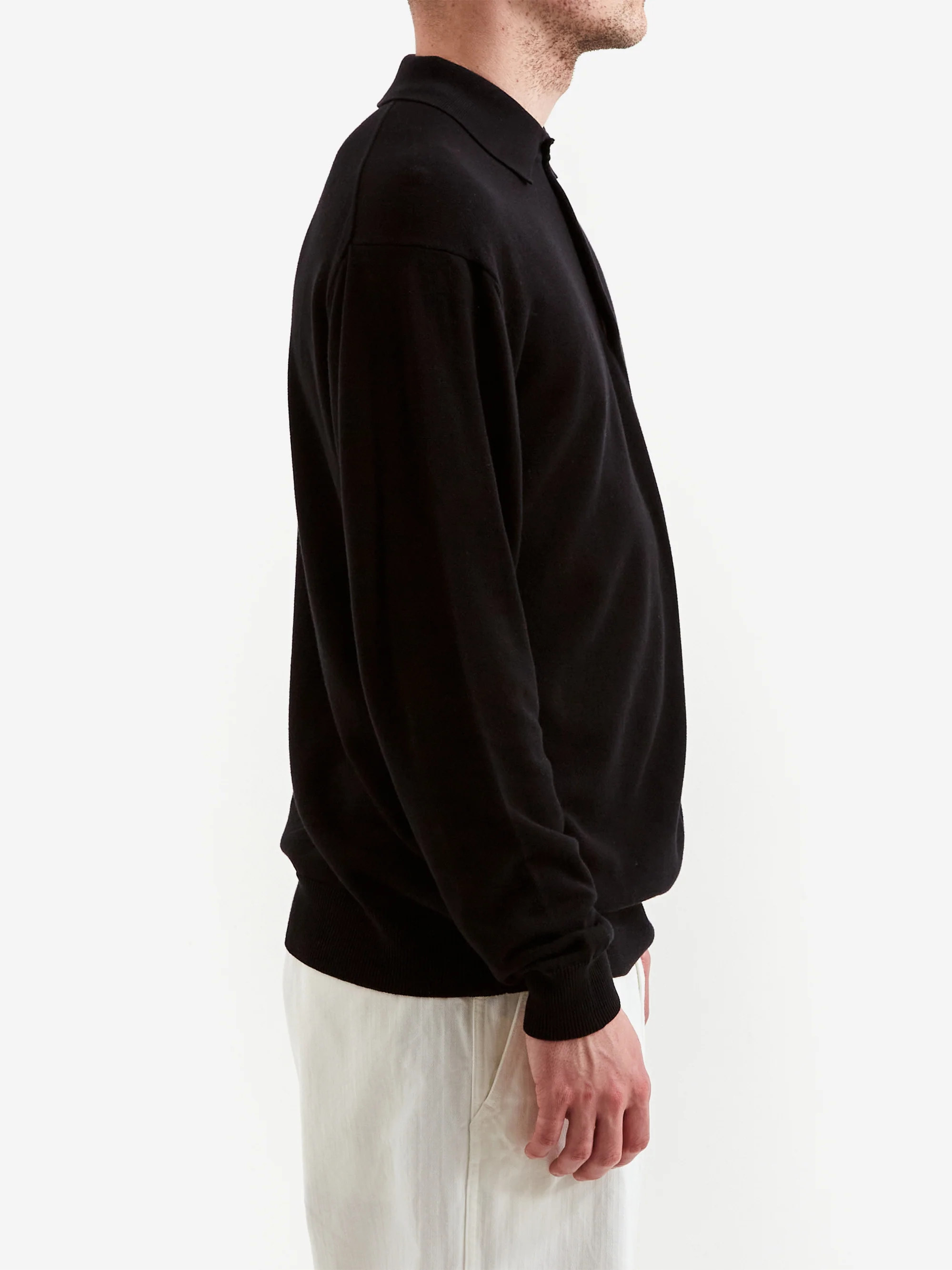 Beams Plus Knit Cotton Polo Shirt 12G - Black - Image 5